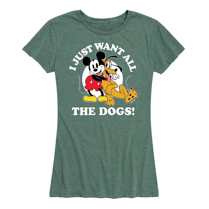 Disney's Mickey Mouse & Pluto Women's Just Want All Dogs Graphic Tee, Size: Medium, Grey Blue Product Image