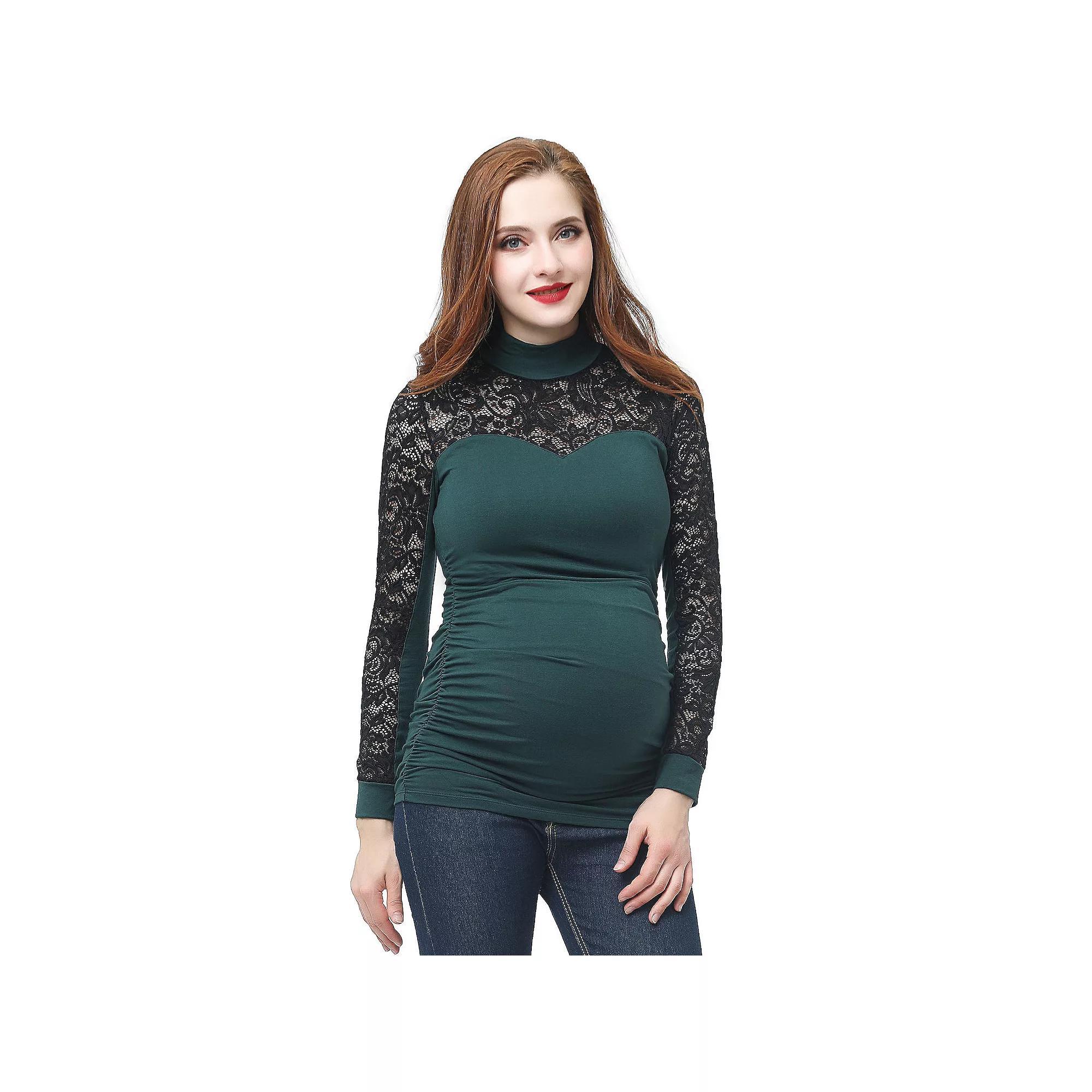 Maternity Pokkori Mockneck Lace Panel Top, Womens Product Image
