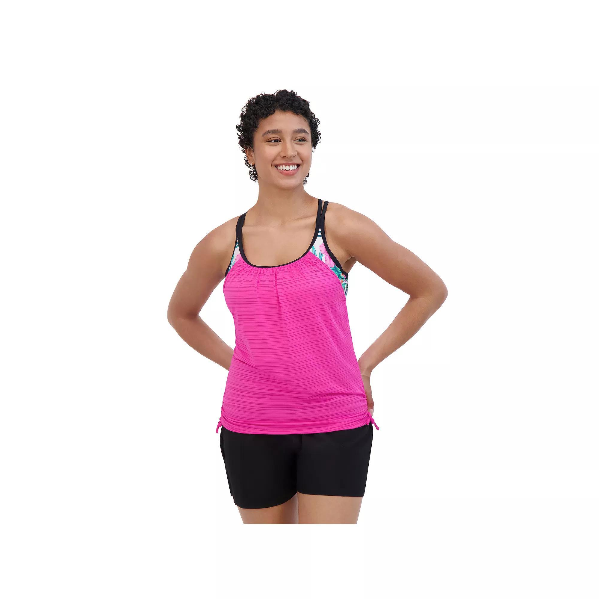 Plus Size ZeroXposur Botany Ruched 2-in-1 Swim Top, Women's, Size: 3XL, Geranium Product Image