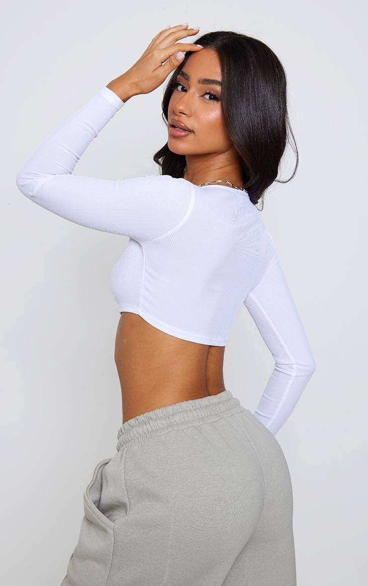 Petite White Square Neck Ribbed Long Sleeve Crop Top Product Image