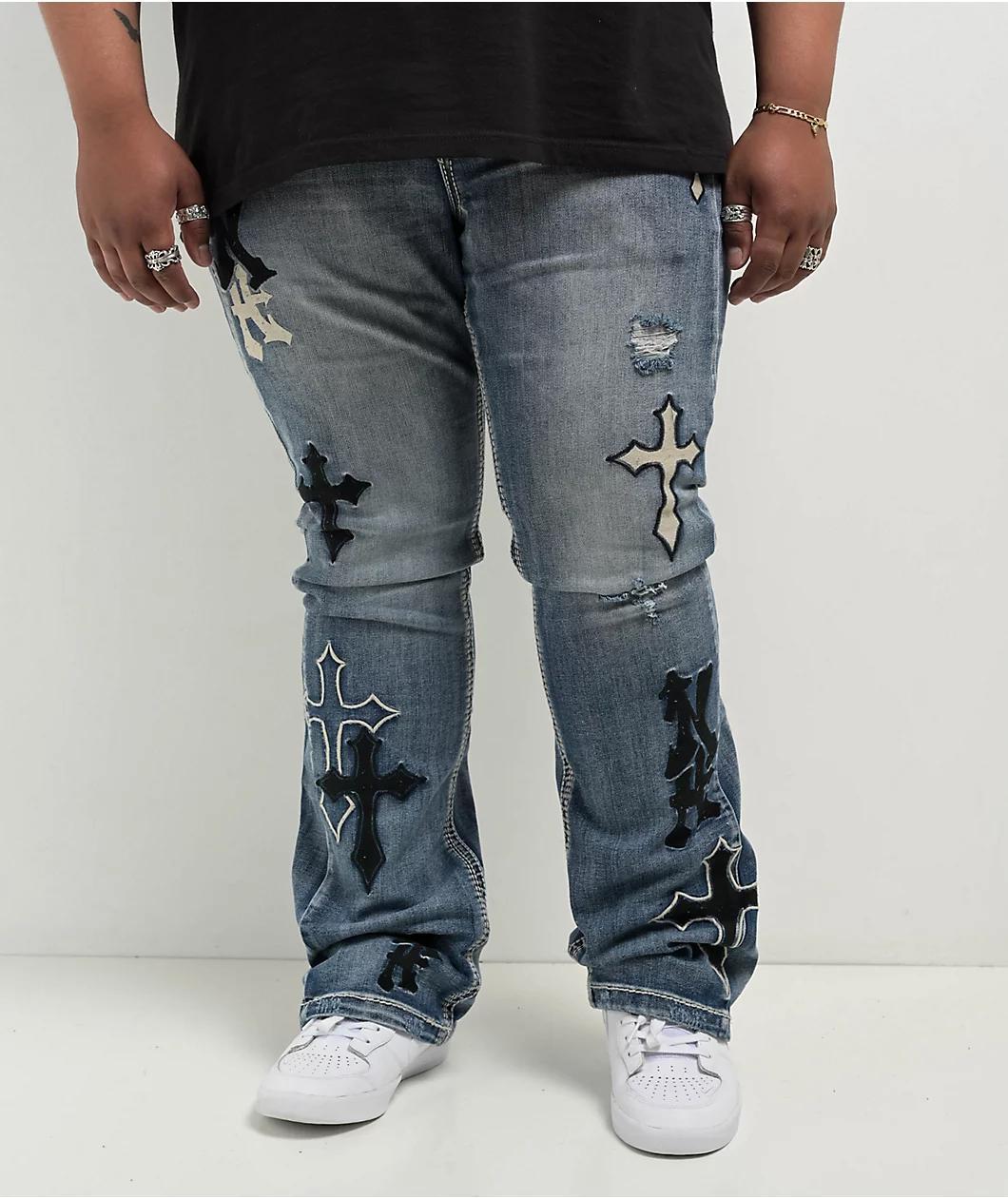 Ninth Hall Signal Crosses Light Blue Flared Jeans Product Image