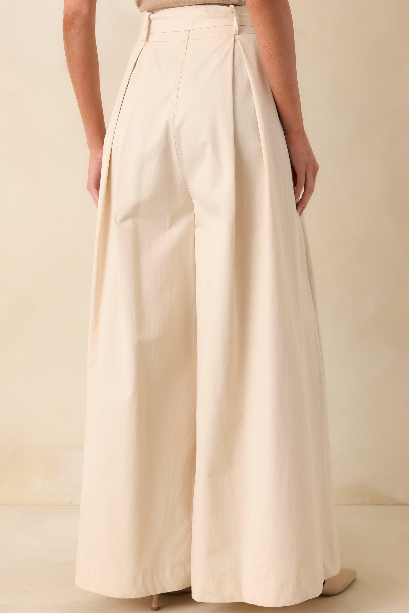 Taking Time Off Ecru Cotton Belted Palazzo Pants Product Image