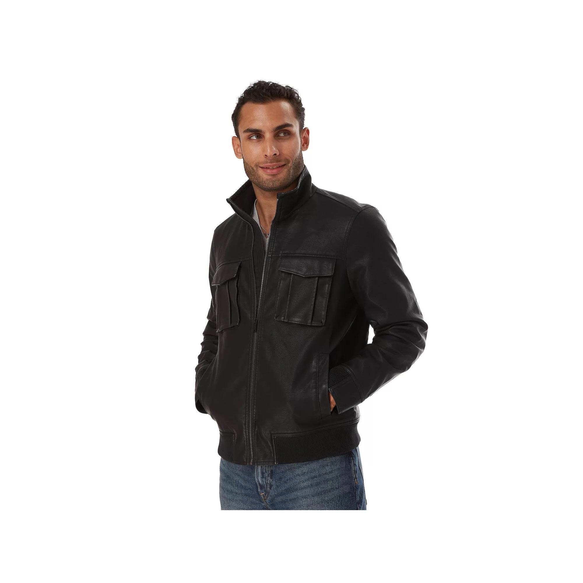 Men's Apt. 9® Faux Leather Bomber Jacket, Size: XXL, Black Product Image