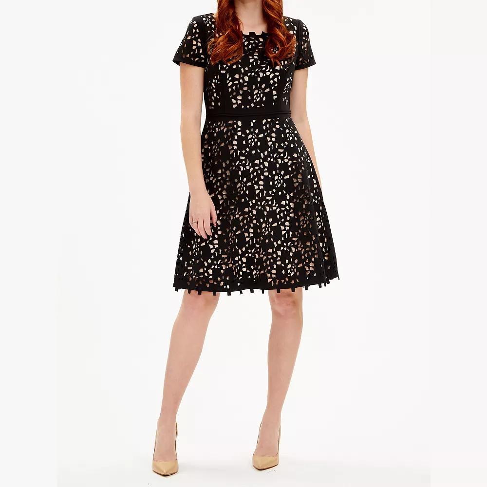 Women's Focus By Shani Cutout Fit & Flare Dress, Size: 2, Navy Beige Product Image