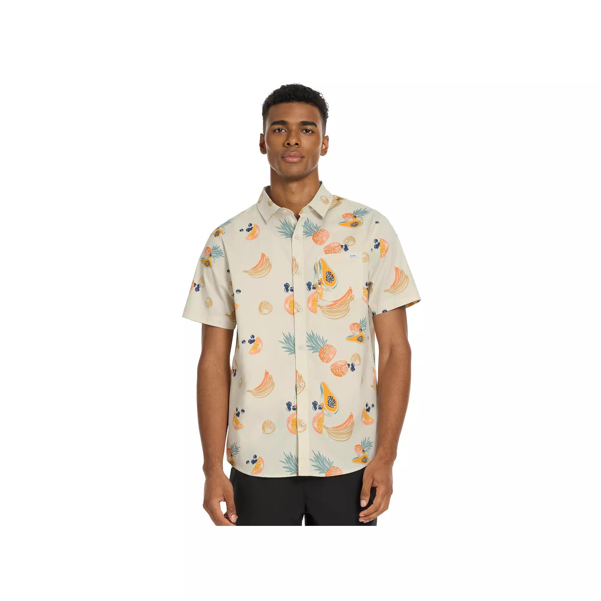 Men's Hurley Tropical Print Short Sleeve Button-Up Shirt, Size: Medium, Ivory Product Image