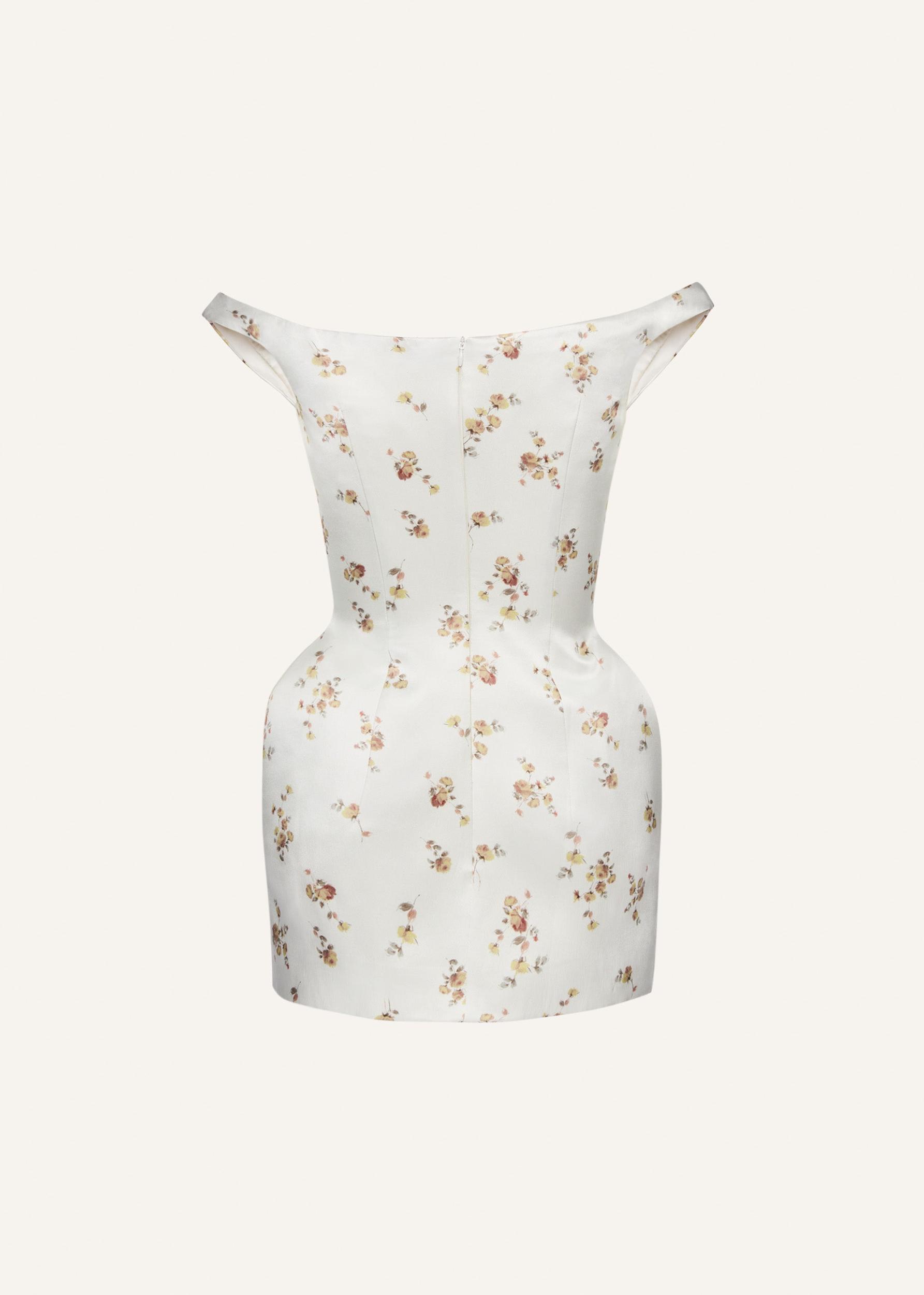 Off-shoulder hip pad midi dress in cream print Product Image
