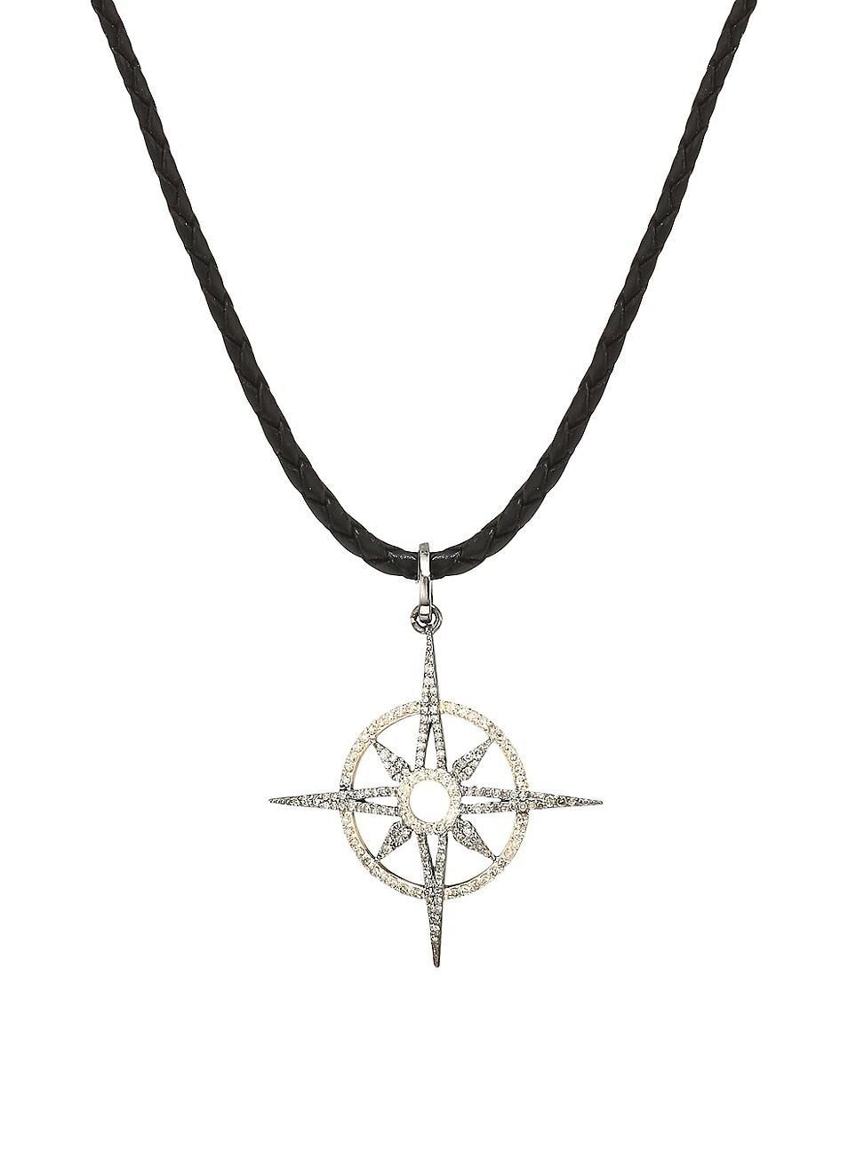 Womens Two-Tone & Diamond North Star Pendant Leather Cord Necklace Product Image
