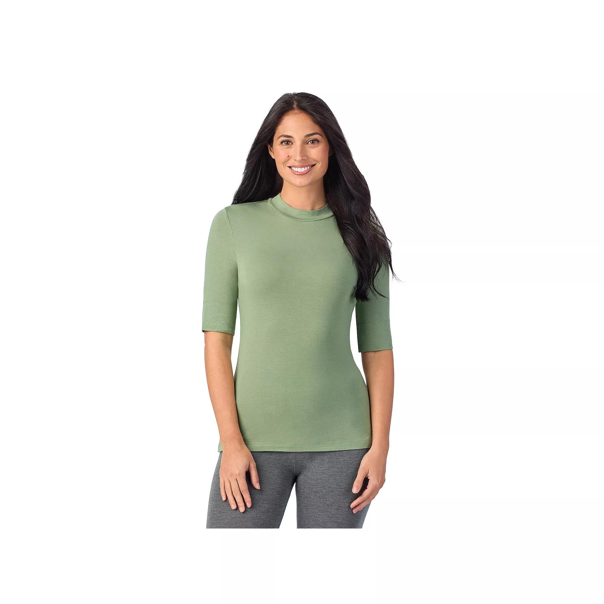 Women's Cuddl Duds® Softwear with Stretch Elbow Sleeve Mockneck Top, Size: XS, Green Product Image