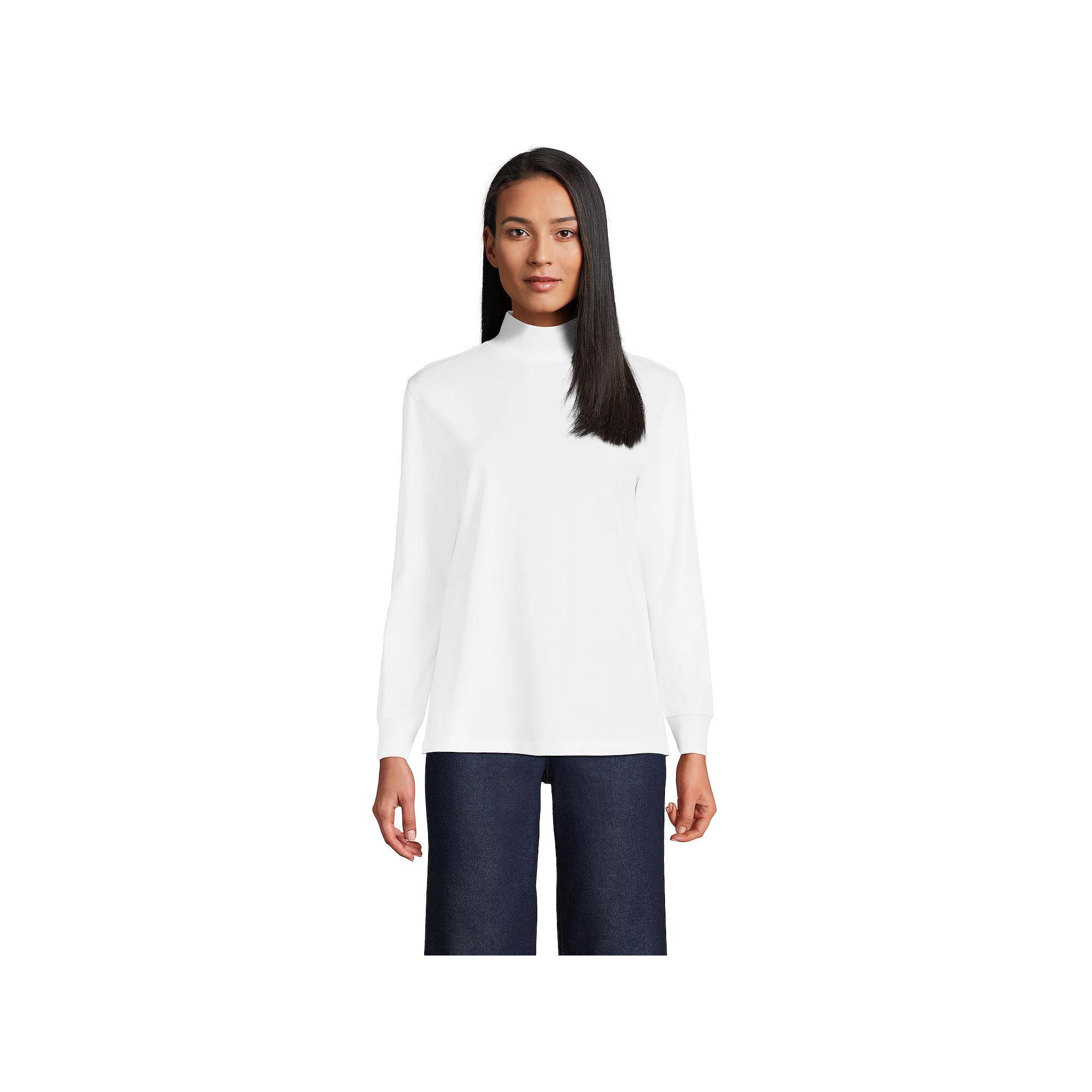 Women's Lands' End Long Sleeve Super T Mockneck Top, Size: Large, Deep  Blue Product Image