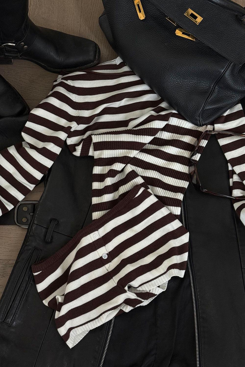 Bradley Knit Booty Shorts - Brown Sugar Stripe Product Image