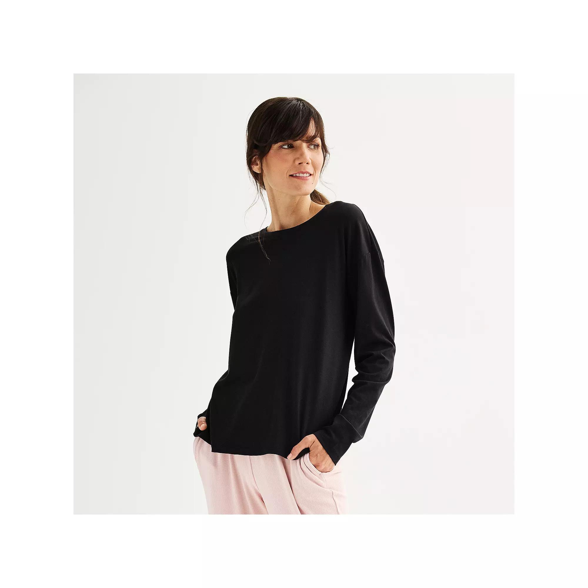 Women's Sonoma Goods For Life® Drop-Shoulder Long Sleeve Sleep Tee, Size: XS, Mineral Black Product Image