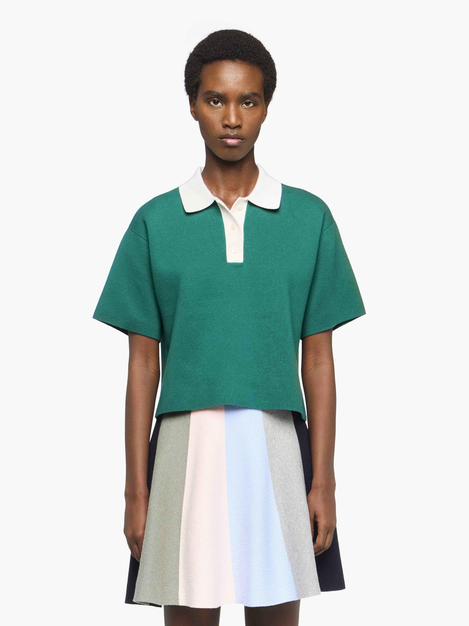 CROPPED KNITTED POLO TOP Product Image