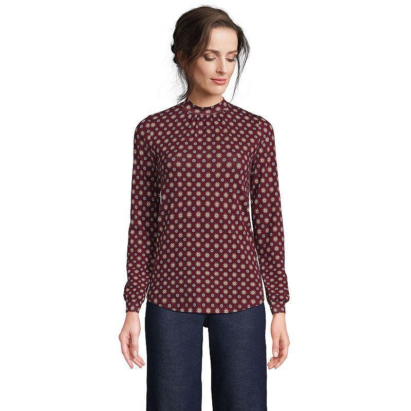Women's Lands' End Gathered Mockneck Top, Size: Large, Ivory Encircle Geo Product Image