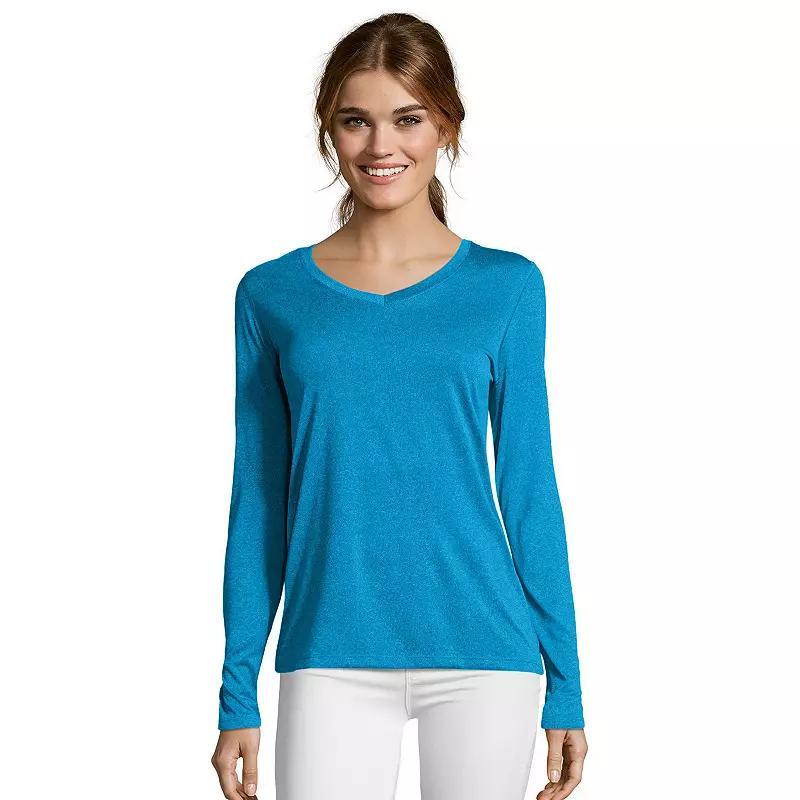 Women's Hanes® Cool Dri Long-Sleeve Performance V-Neck Tee, Size: XXL, Fresh Berry Grey Product Image