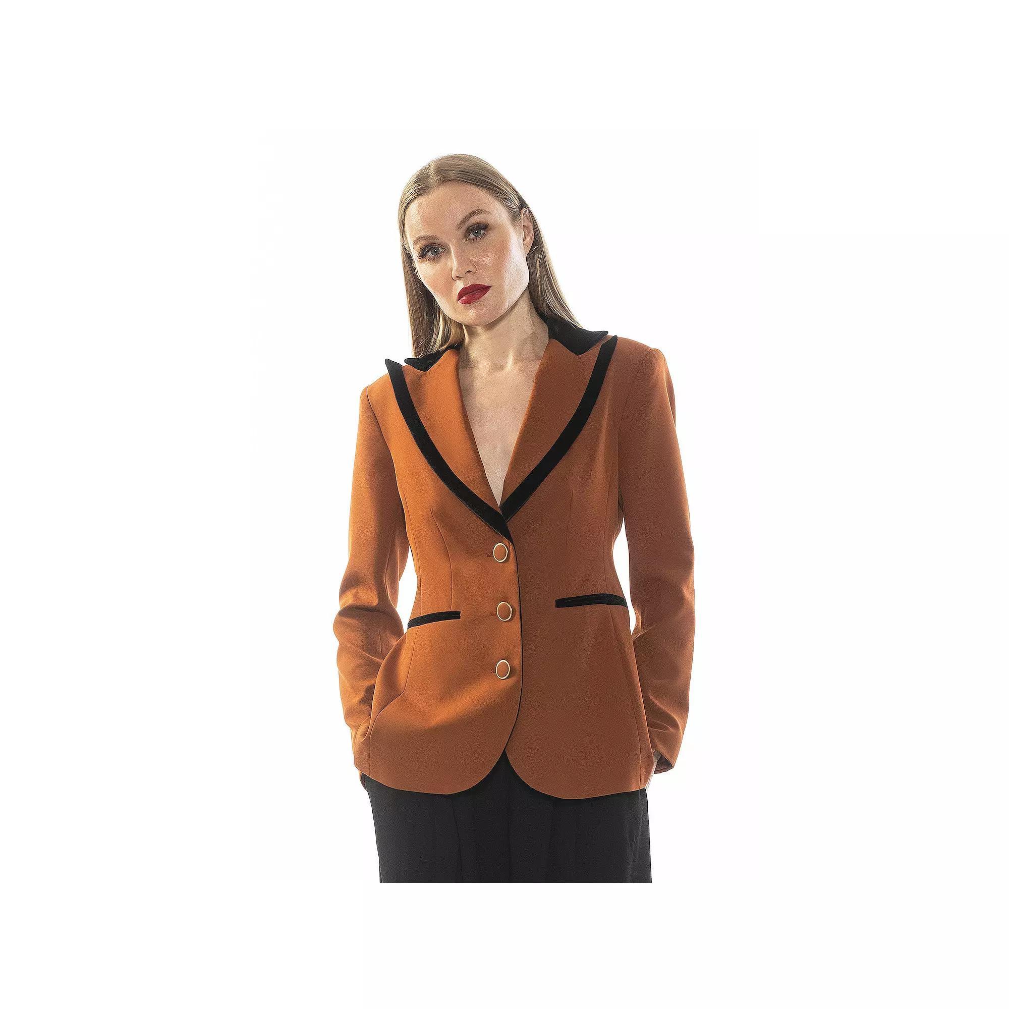 Women's ALEXIA ADMOR Reiss Long Sleeve Blazer With Contrast Collar, Size: 4, Blue Product Image