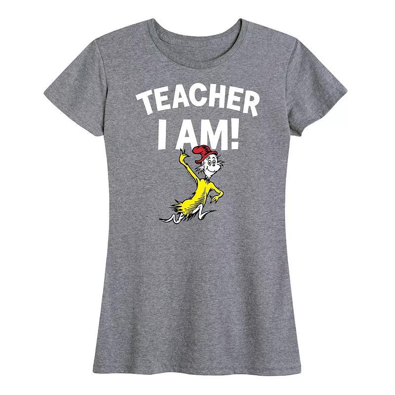 Womens Dr. Seuss Teacher I Am Graphic Tee, Girls Grey Blue Product Image