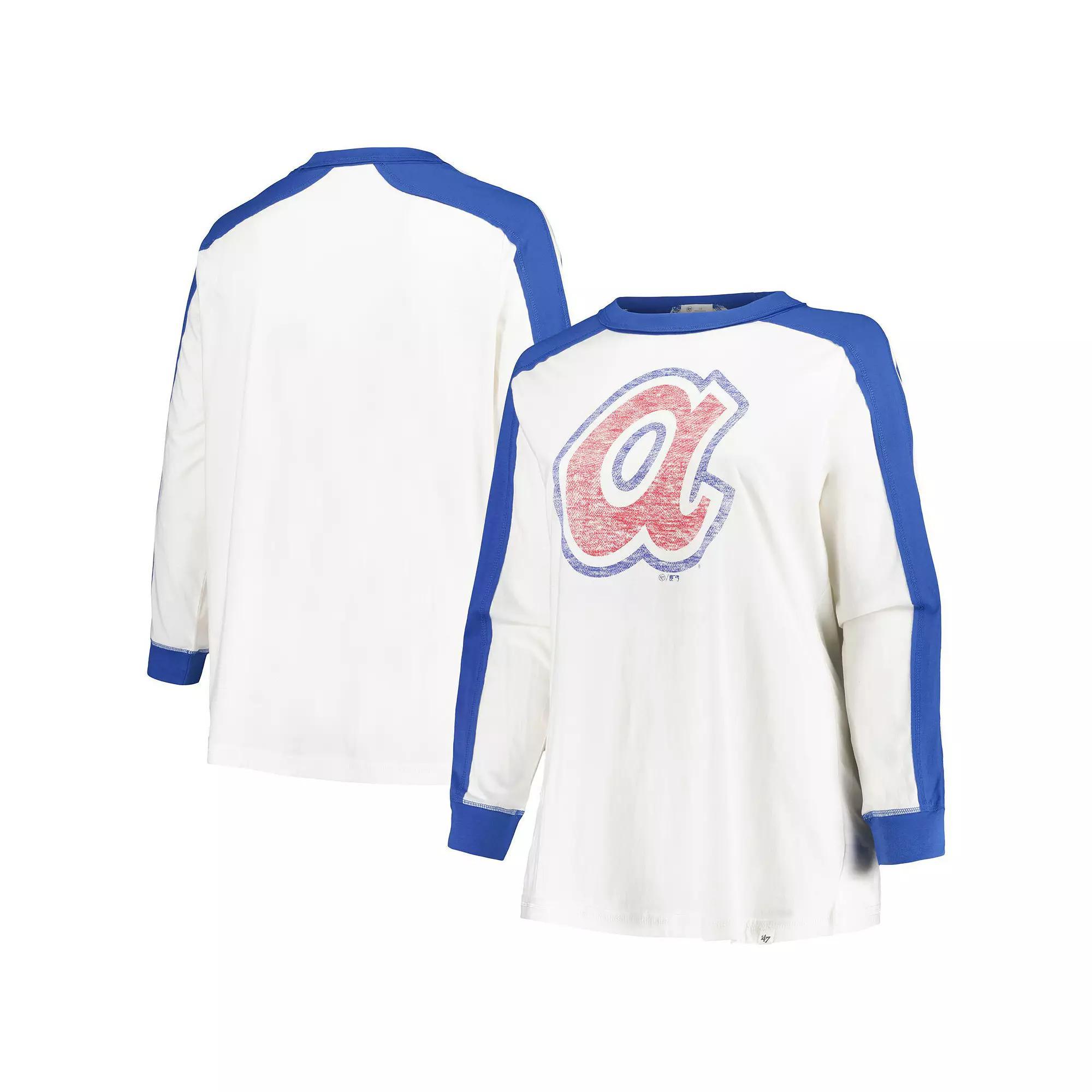 Women's '47 White Atlanta Braves Plus Size Caribou Raglan Long Sleeve T-Shirt, Size: 1XL Product Image