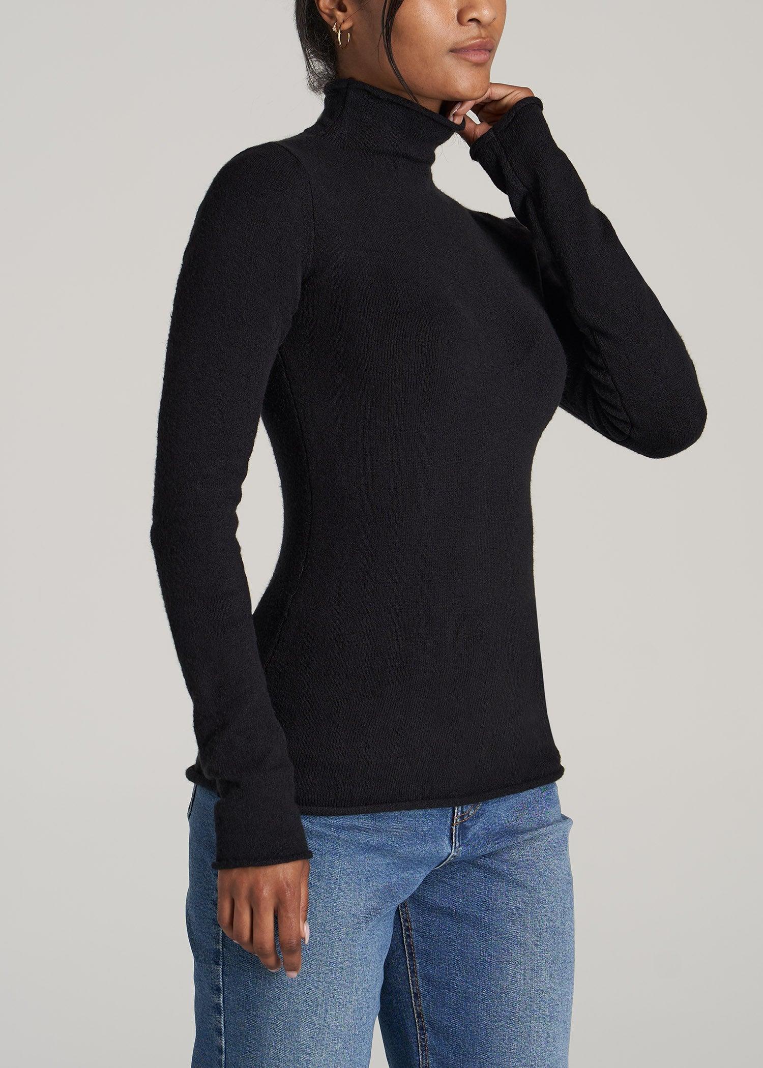 Women's Tall Rolled Mock Neck Sweater in Black Product Image
