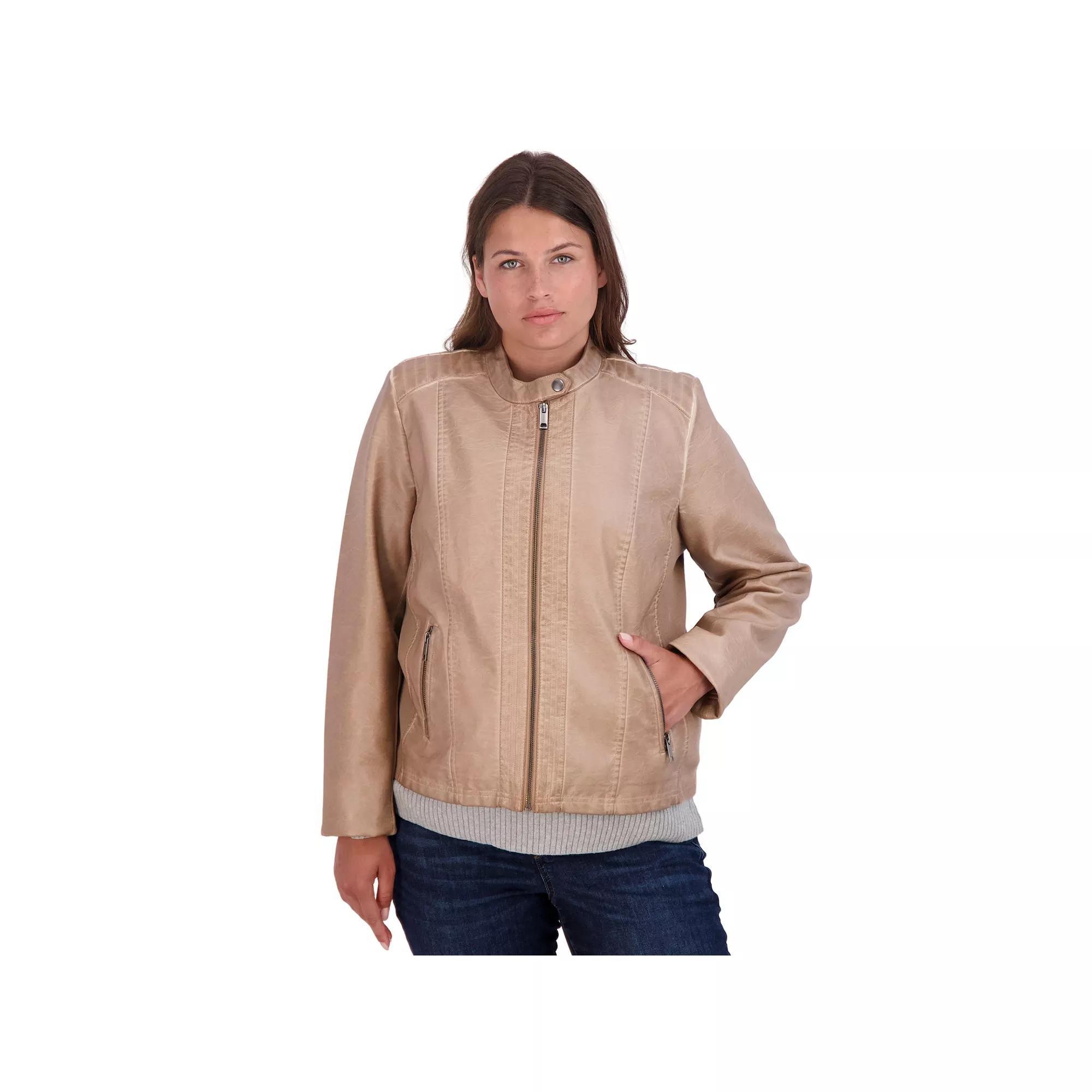 Women's Sebby Collection Faux-Leather Racing Jacket, Size: Small, Whiskey Product Image