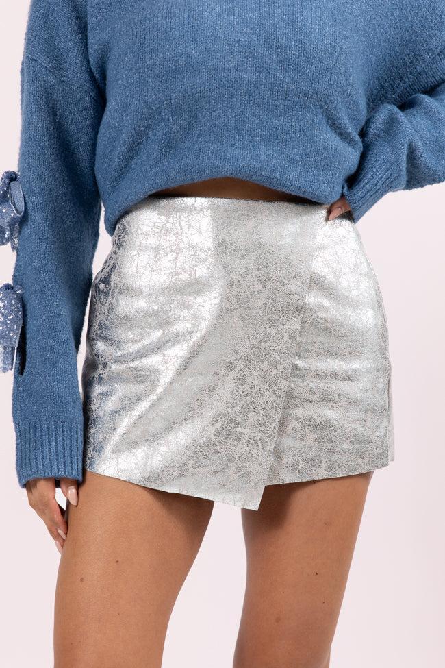 Wishful Wondering Silver Metallic Mini Skort FINAL SALE Product Image