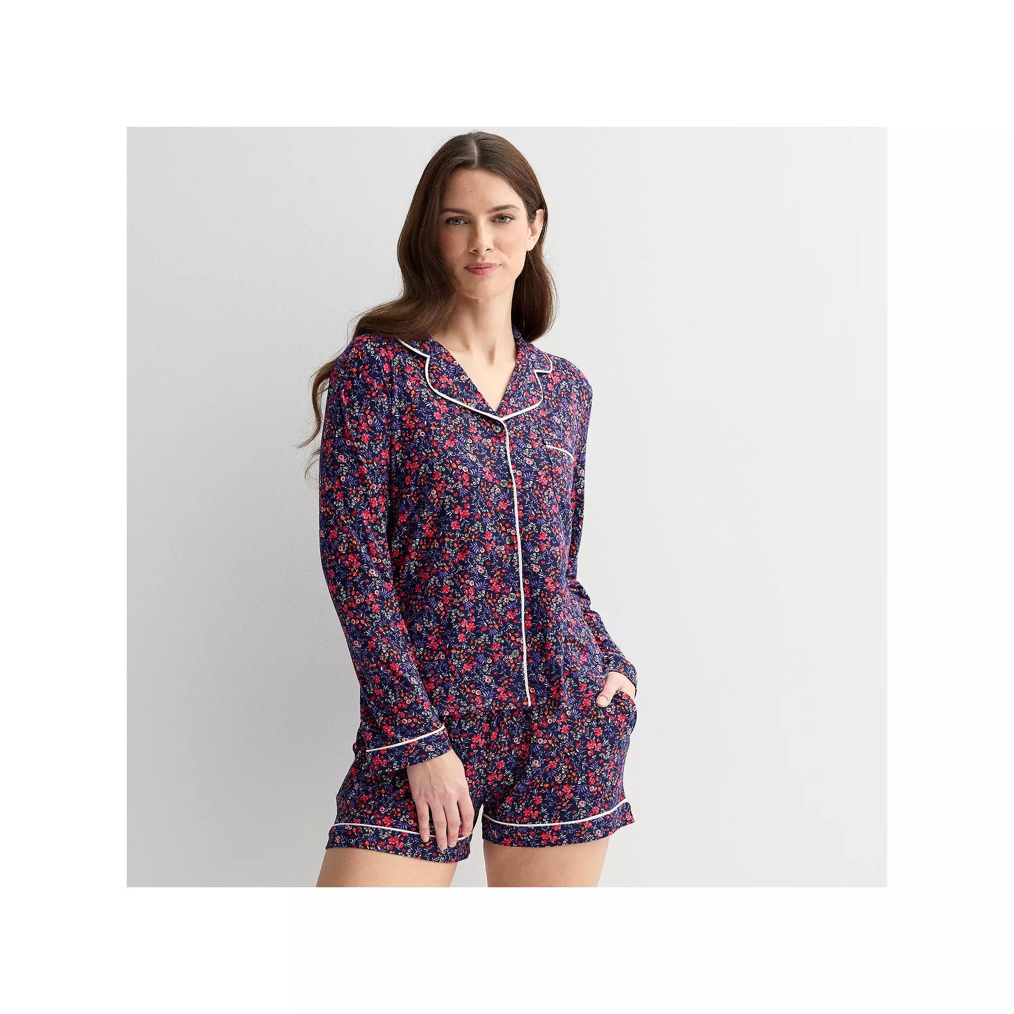 Women's Draper James 2-Piece Cozy Long Sleeve Pajama Top and Pajama Shorts Set, Size: XXL, Blue Field Flower Product Image