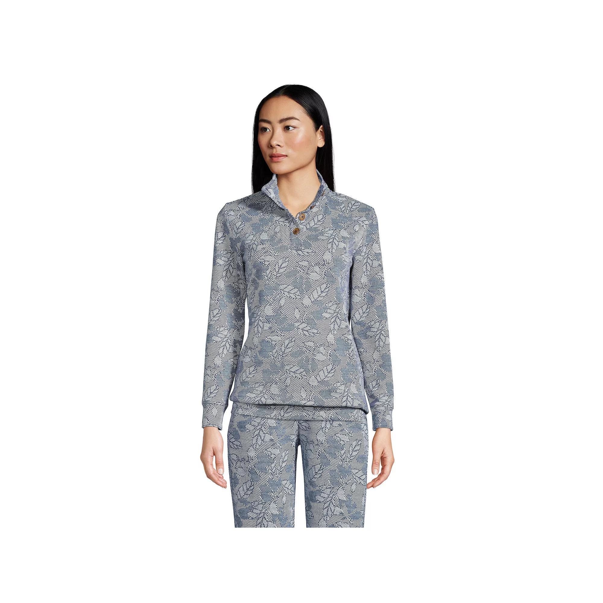 Women's Lands' End Sport Knit Mockneck Sweatshirt, Size: XL, Blue Chevron Floral Product Image