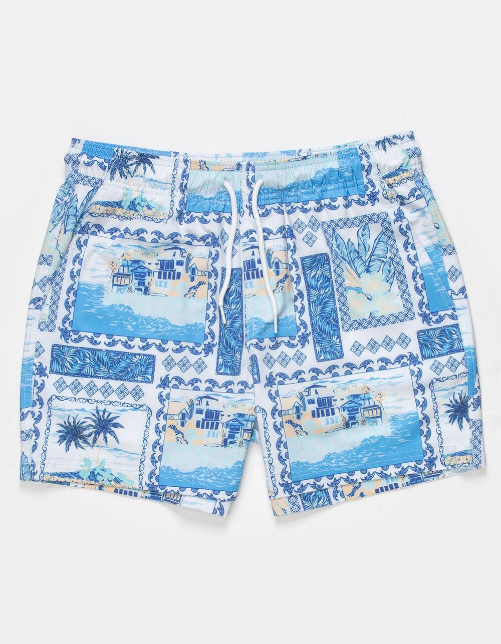 RSQ Mens Vacation Scene 5" Swim Shorts - WHT/BLUE Product Image