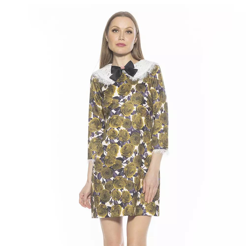 Women's ALEXIA ADMOR Monique Lace Collar Twill Shift Dress, Size: 6, Pink Floral Product Image