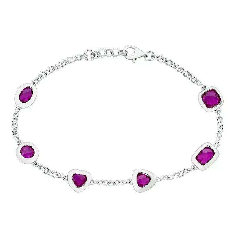 Sterling Silver & Lab-Created Ruby Bracelet, Women's, Size: 7.25" Product Image
