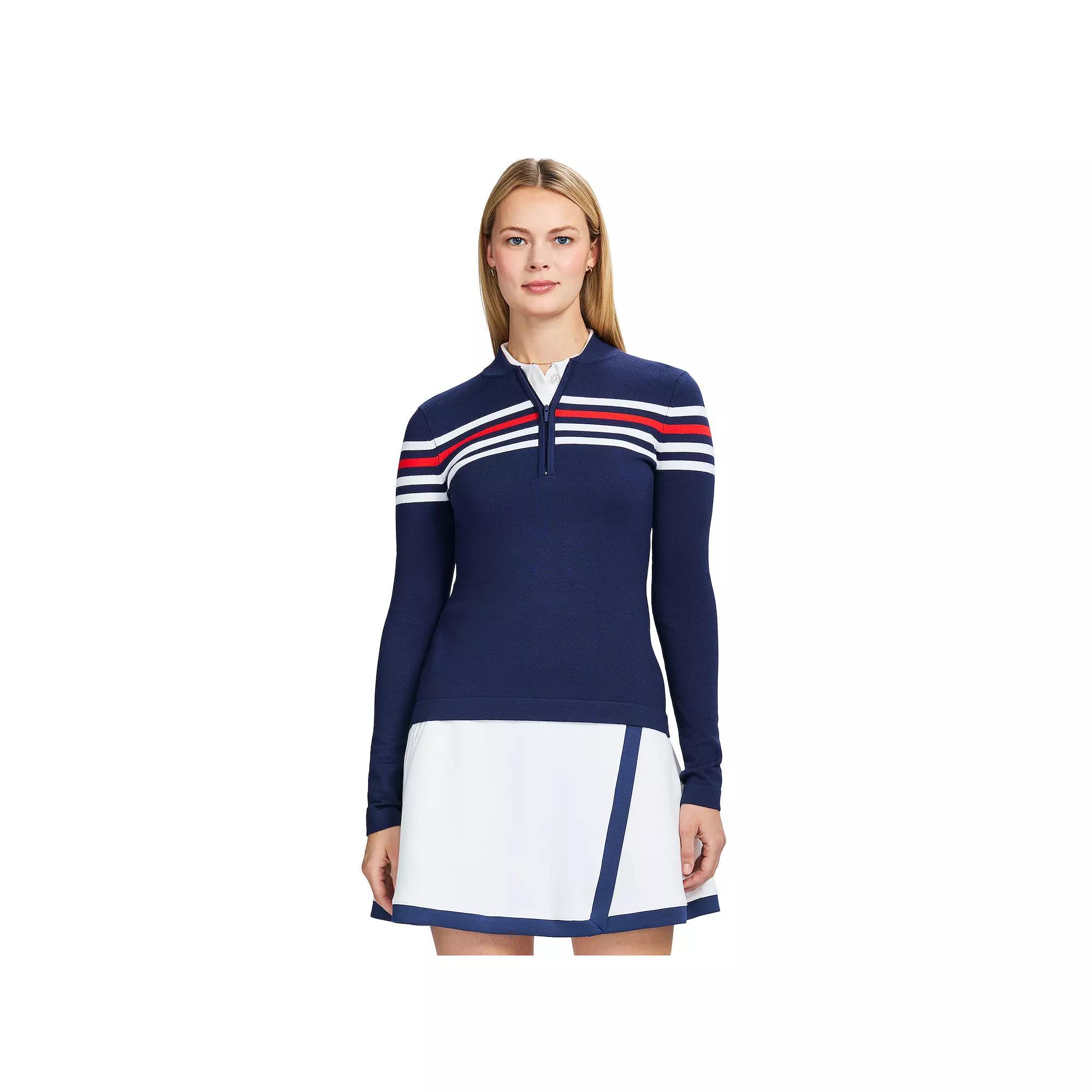 Women's IZOD Zoey Striped 1/4-Zip Pullover Sweater, Size: Medium, Medieval Blue Product Image