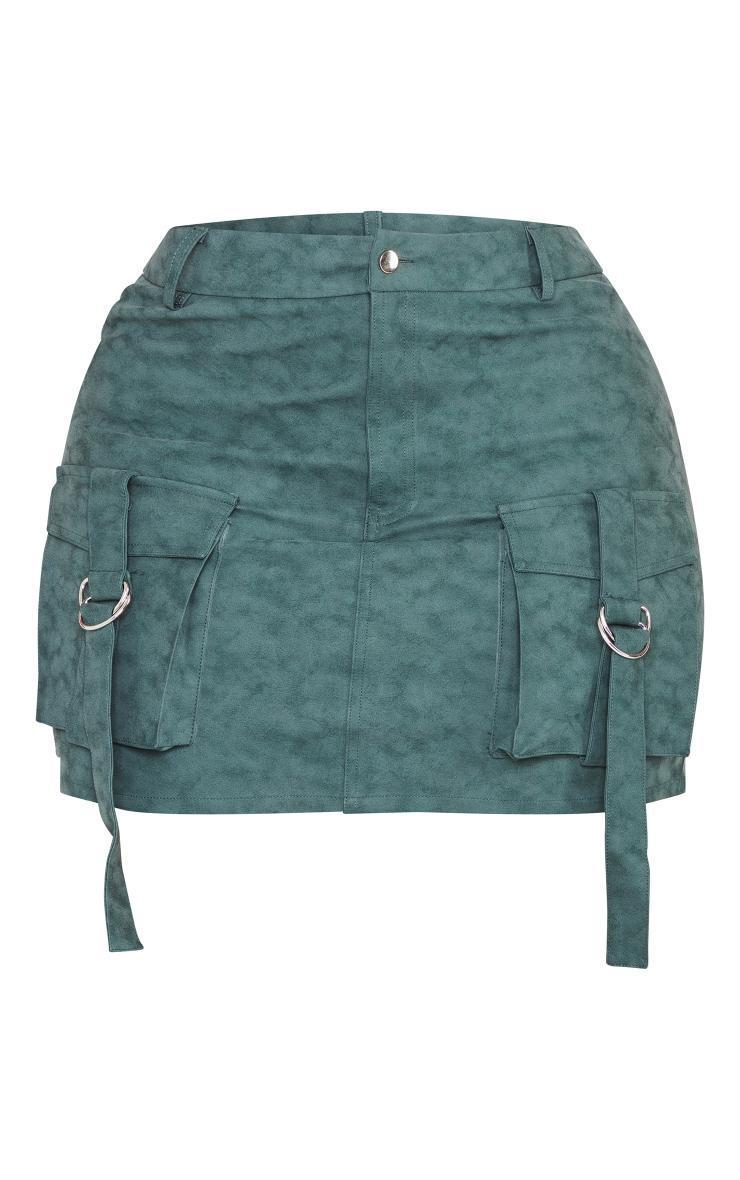 Plus Green Washed Faux Leather Pocket Cargo Mini Skirt Product Image
