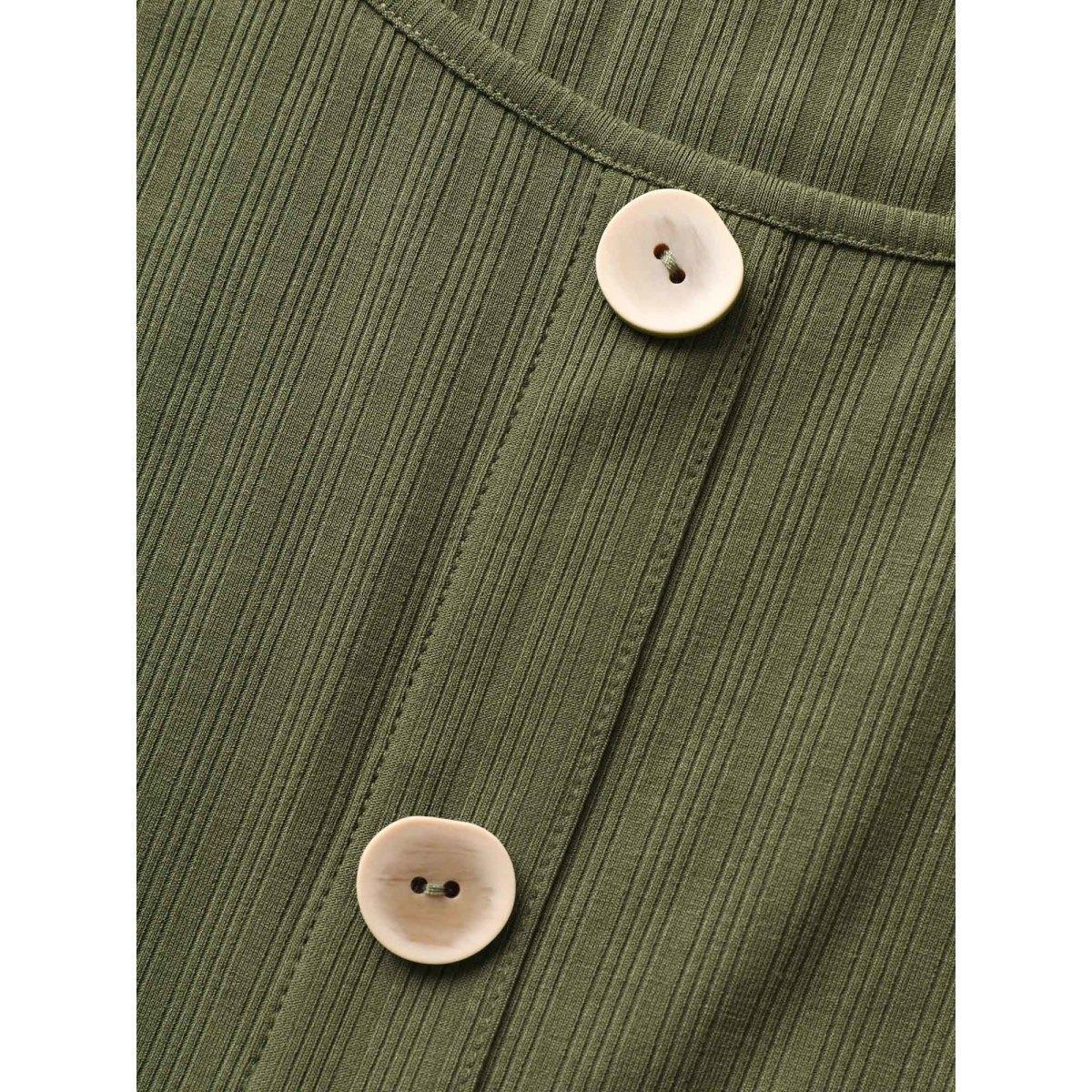Plus Size Solid Button Detail Sleeveless Knit Dress ArmyGreen Women Casual Texture U-neck Sleeveless Curvy Midi Dress BloomChic 28/5X Product Image
