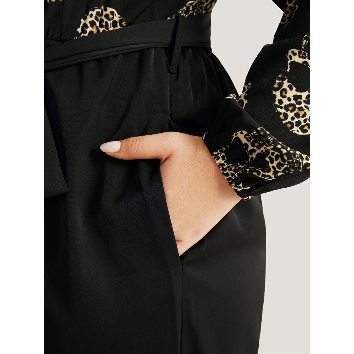 Plus Size BlackFlower Halloween Skull Print Pocket Elastic Waist Belted Jumpsuit Women Office Long Sleeve V-neck Festival-Halloween Loose Jumpsuits BloomChic 18-20/2X Product Image