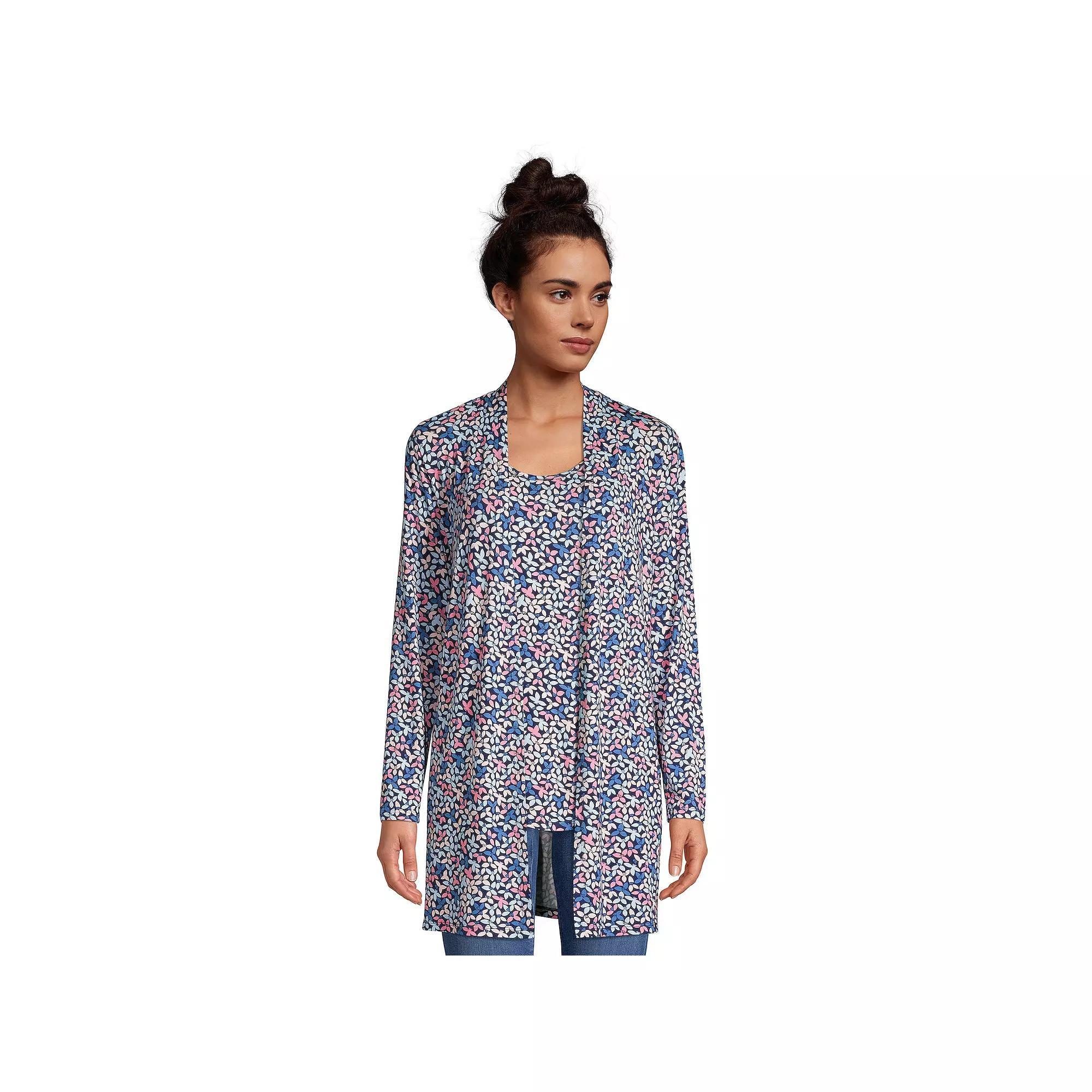 Petite Lands' End Lightweight Long Cardigan Sweater, Women's, Size: Medium Petite, Deep Blue Dye Palms Product Image