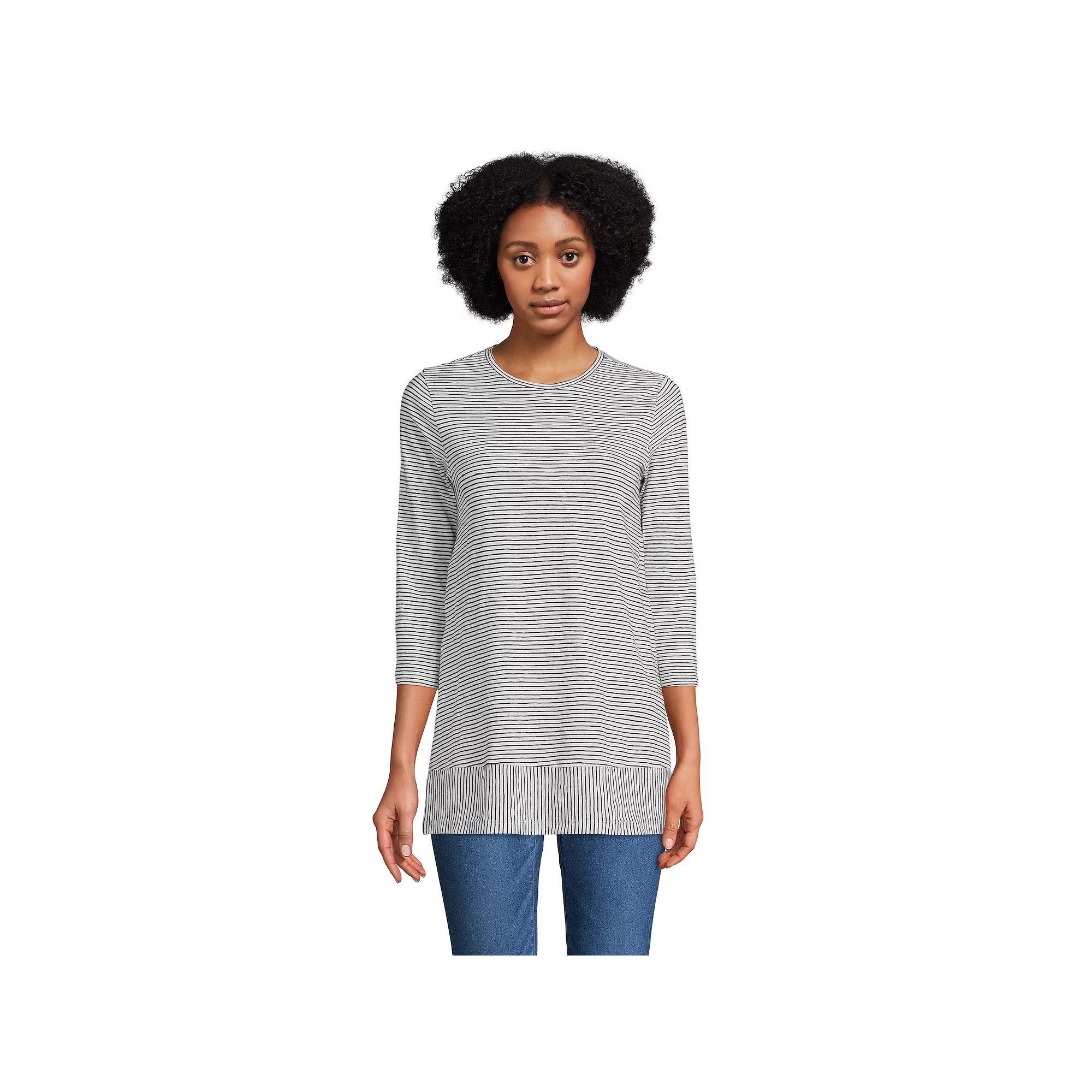 Women's Lands' End Slub Jersey Swing Tunic, Size: XS, White Black Stripe Product Image