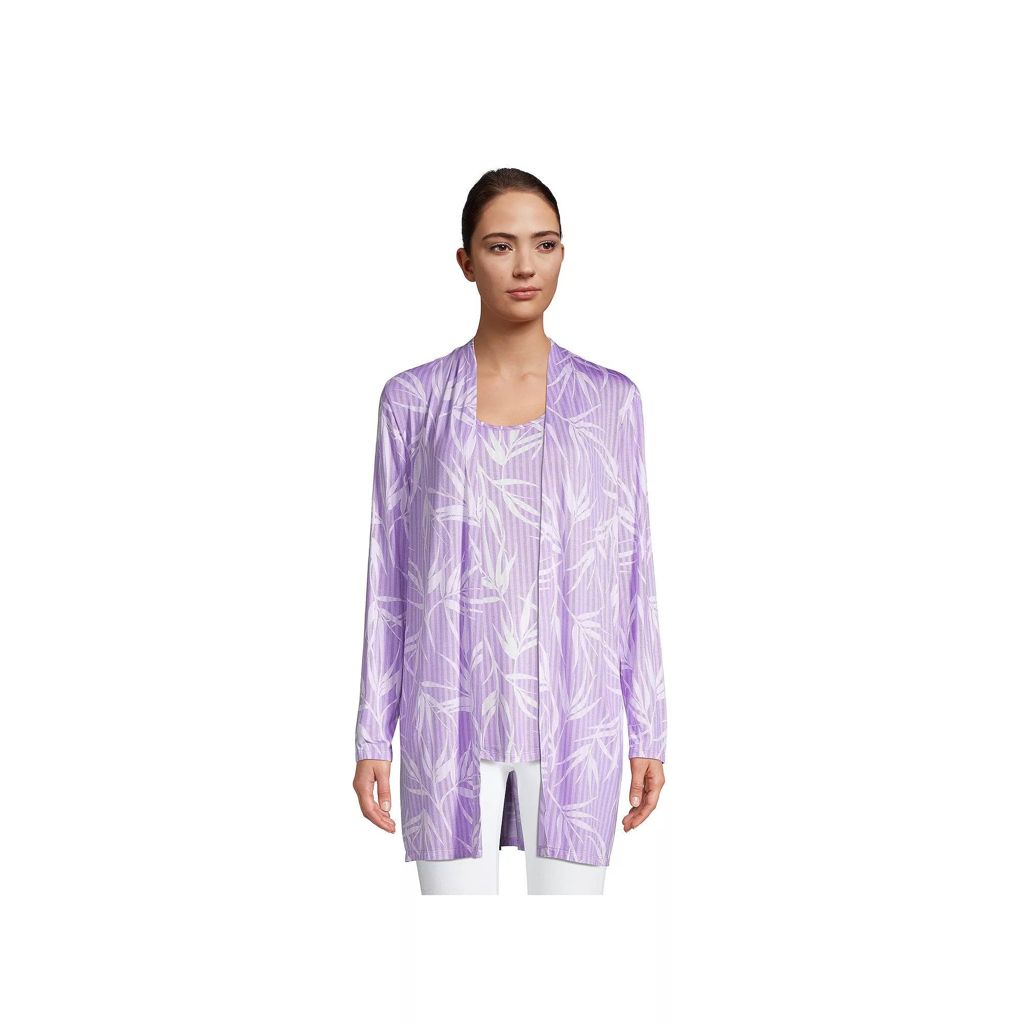 Petite Lands' End Lightweight Long Cardigan Sweater, Women's, Size: Small Petite, Purple Stripe Palm Product Image