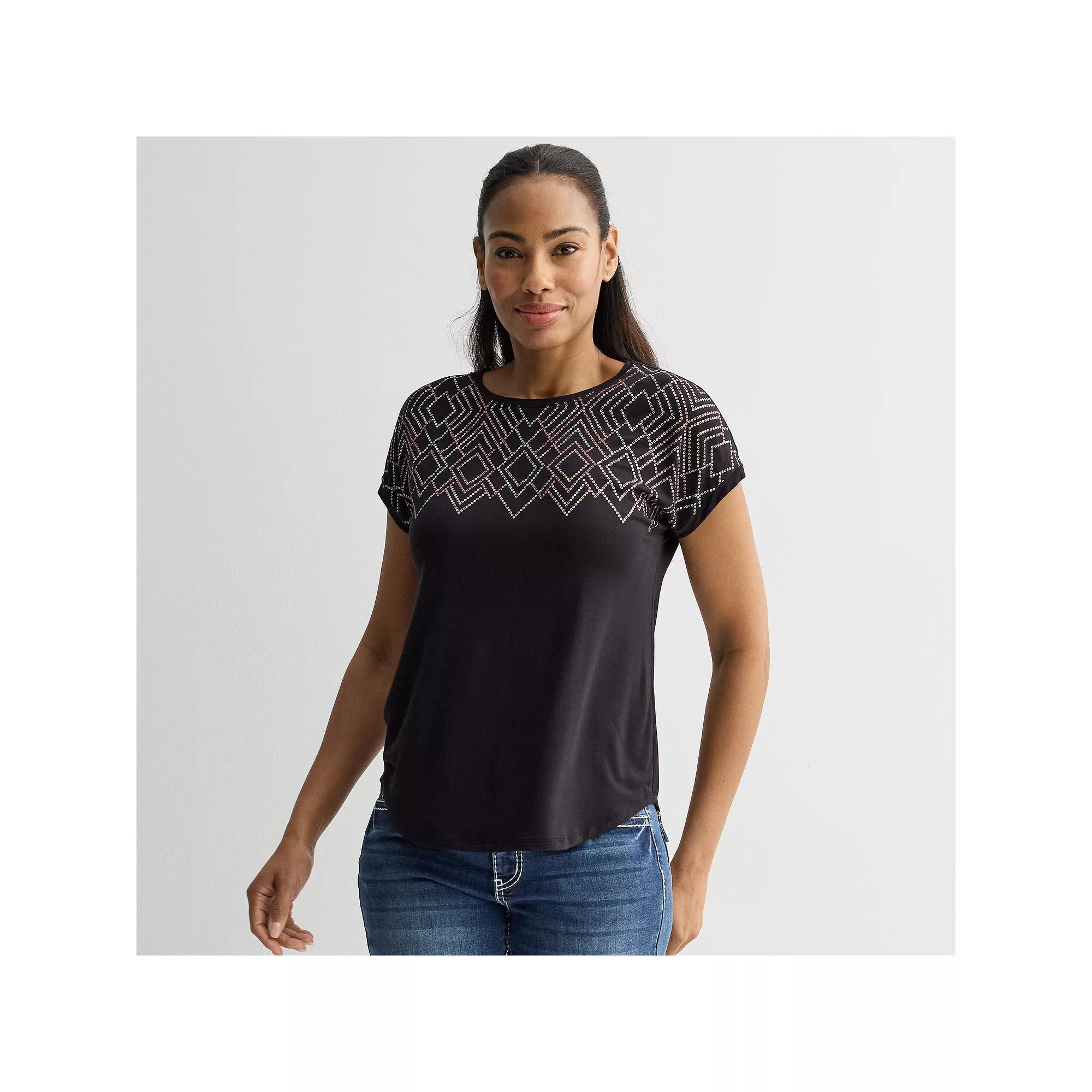Womens Apt. 9 Short Sleeve Embellished Top Product Image