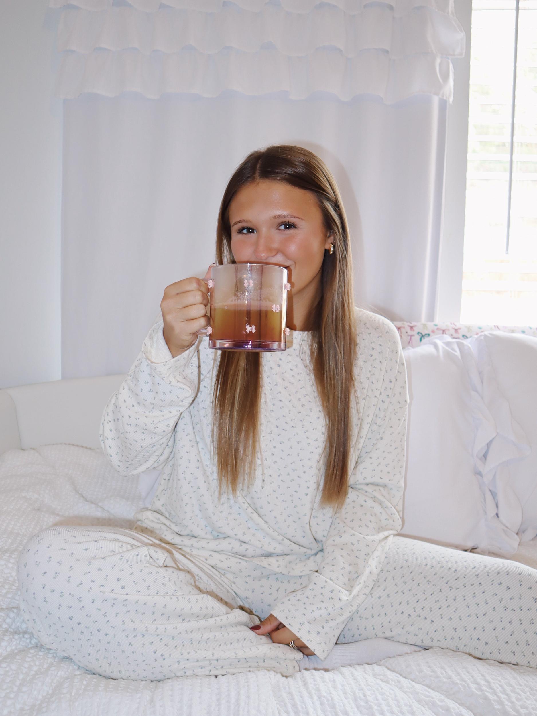 Pale Floral Long Sleeve Pajama Top Product Image