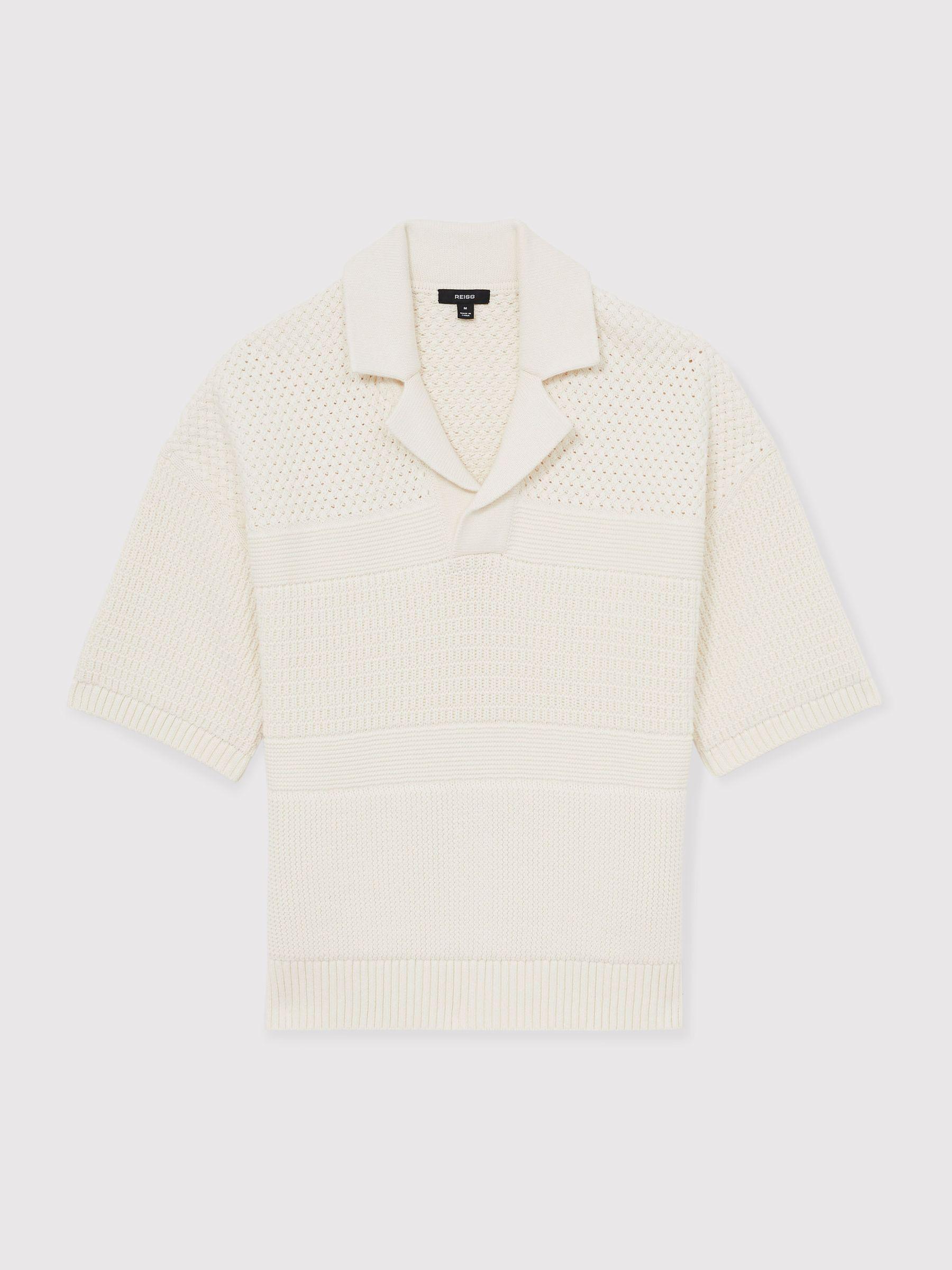 Cotton Textured-Knit Polo Shirt in Off White Product Image