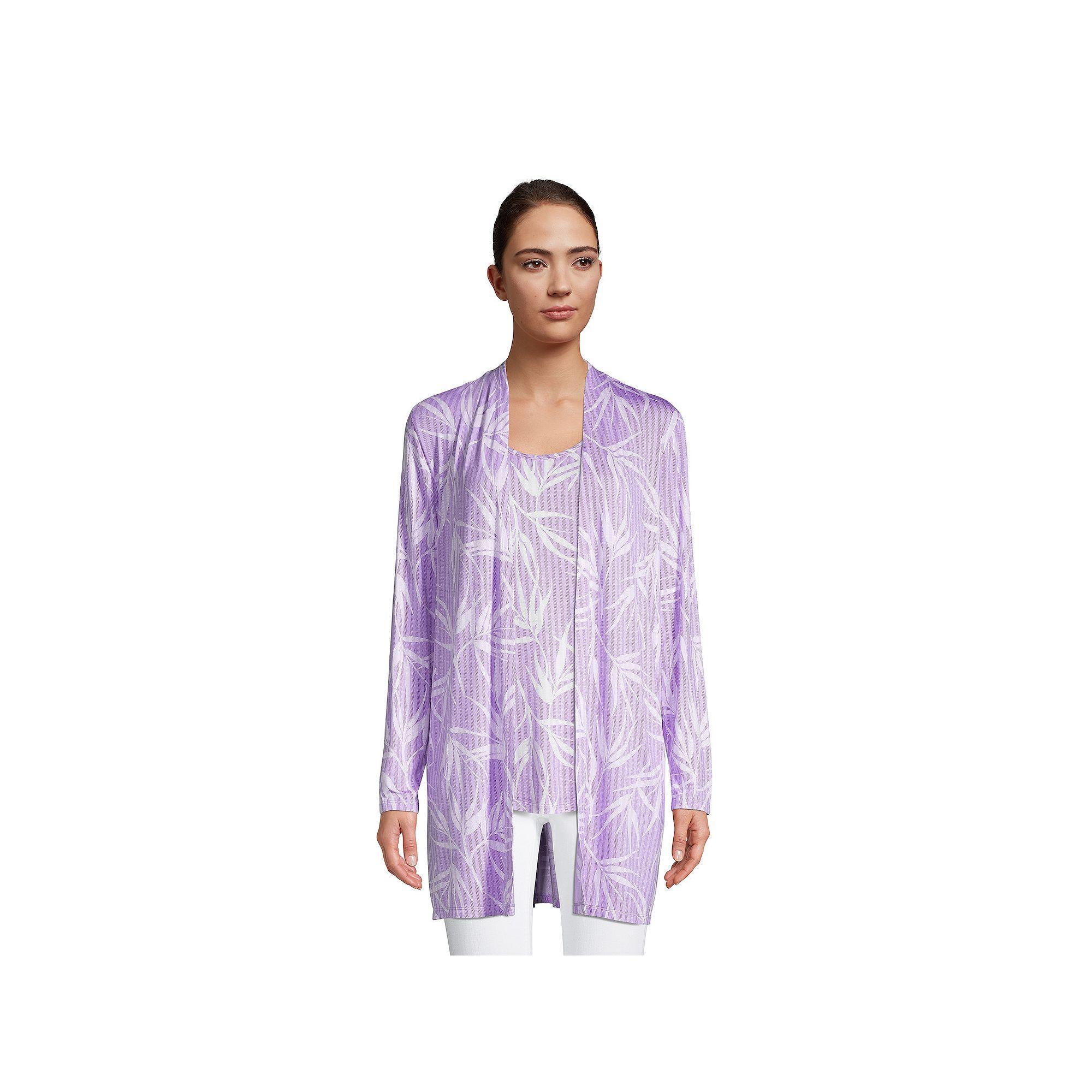 Petite Lands' End Lightweight Long Cardigan Sweater, Women's, Size: Small Petite, Purple Stripe Palm Product Image