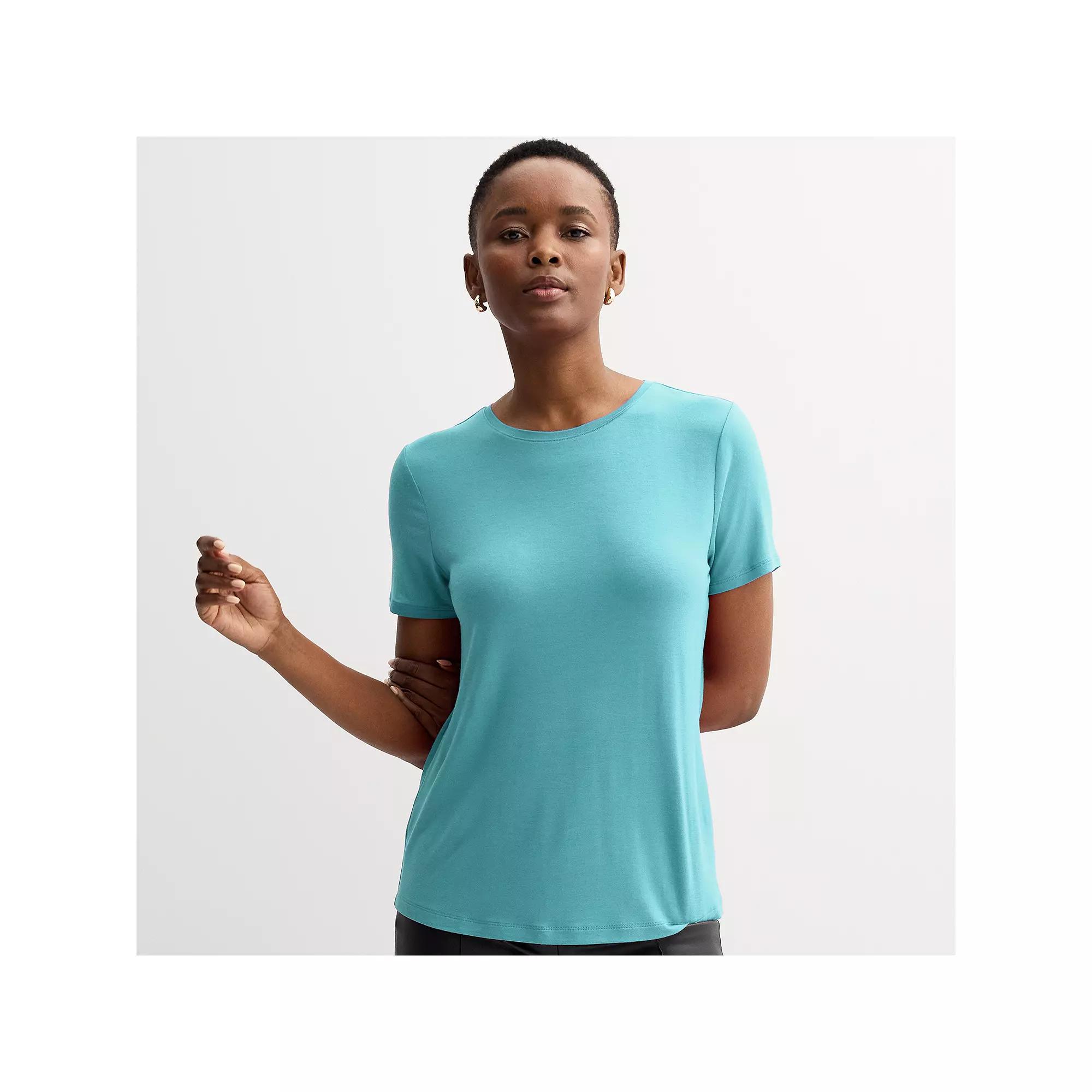 Petite Nine West Essential Crewneck Tee, Women's, Size: Small Petite, Bittersweet Brown Product Image