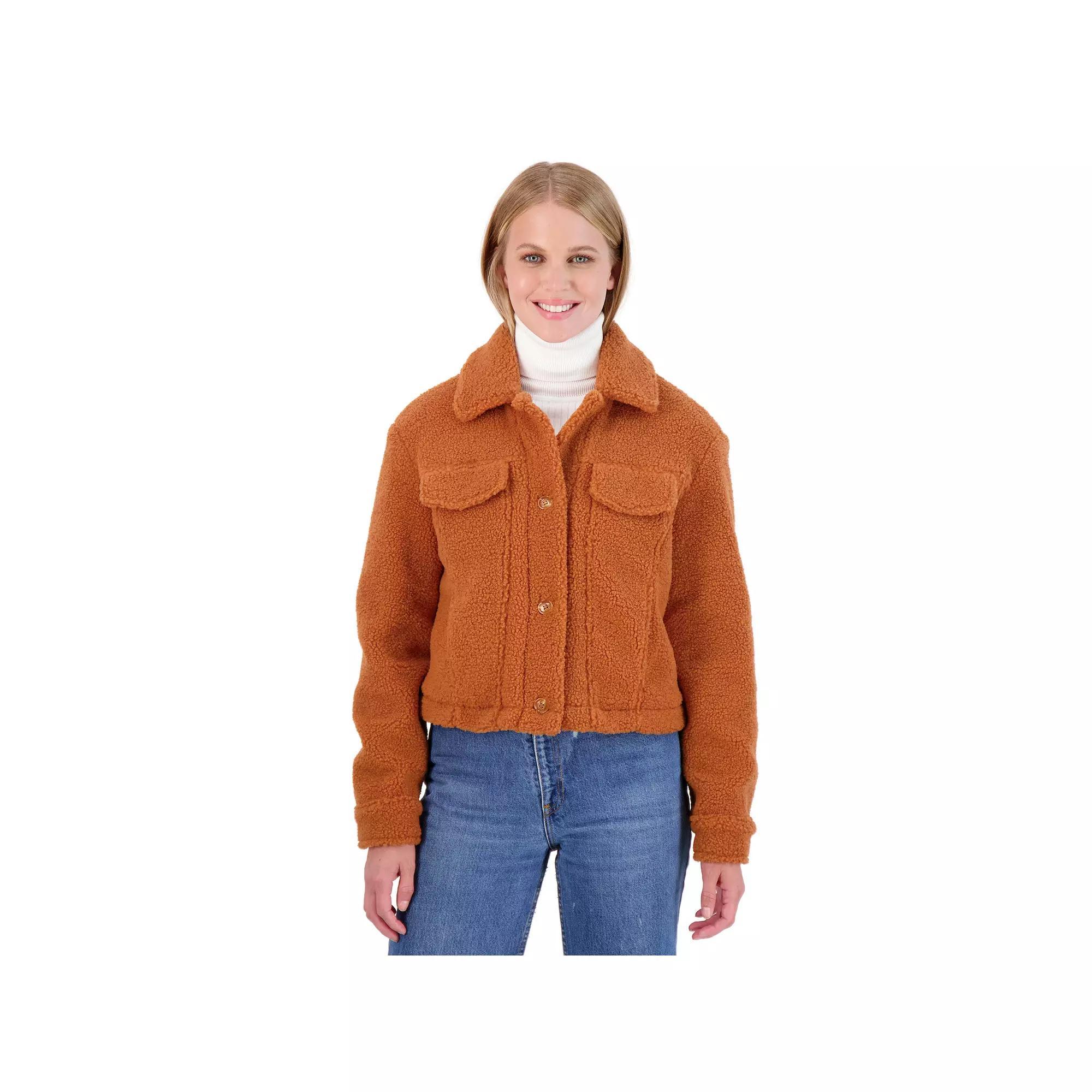 Juniors' Sebby Teddy Sherpa Crop Jacket, Women's, Size: Small, Burnt Orange Product Image