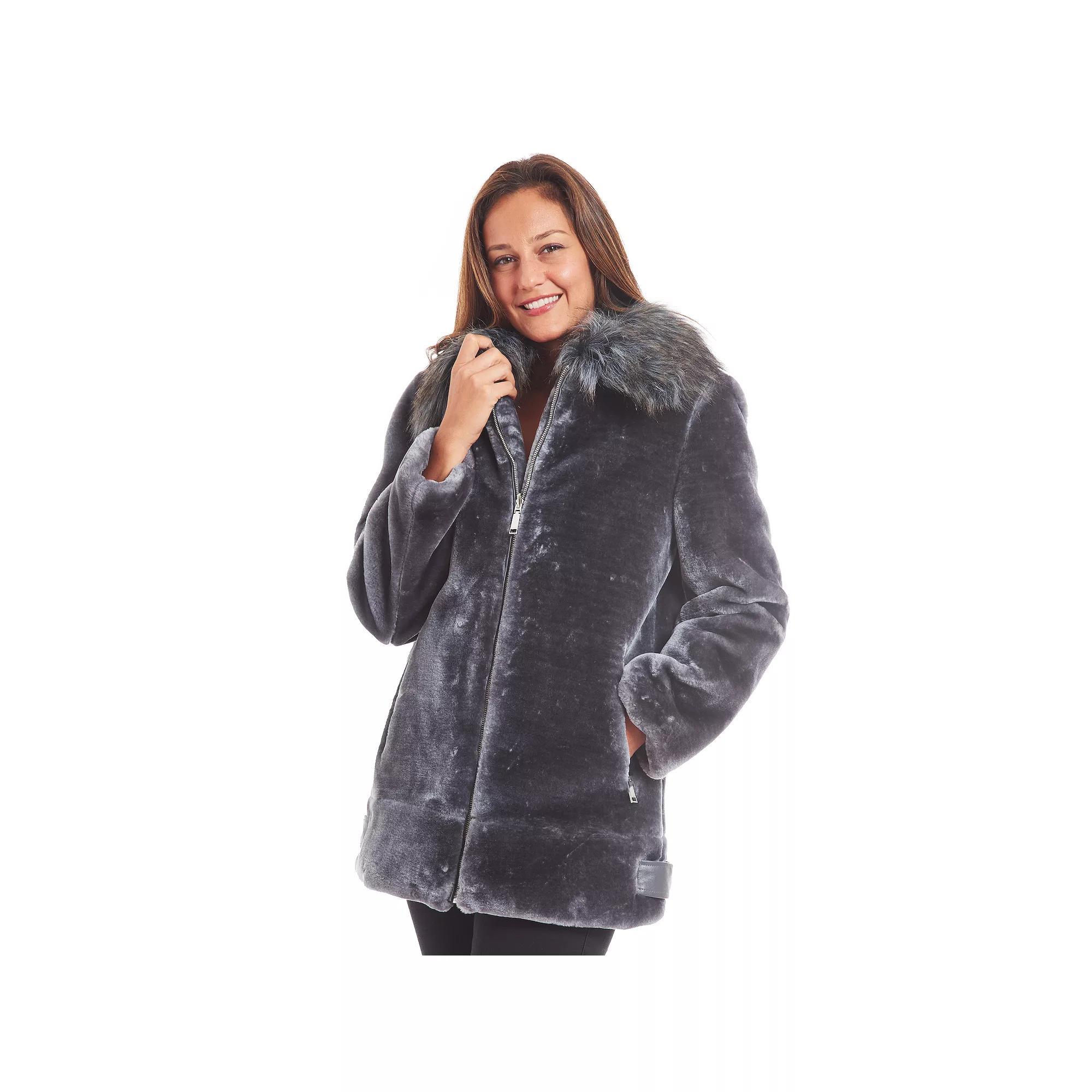 Women's Nine West Faux Fur Zipper Front Coat, Size: XS, Pale Blue Product Image