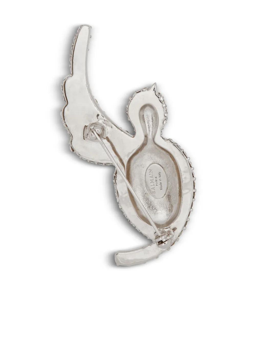 BALMAIN Swallow Rhinestone-embellished Brooch In Silver Product Image
