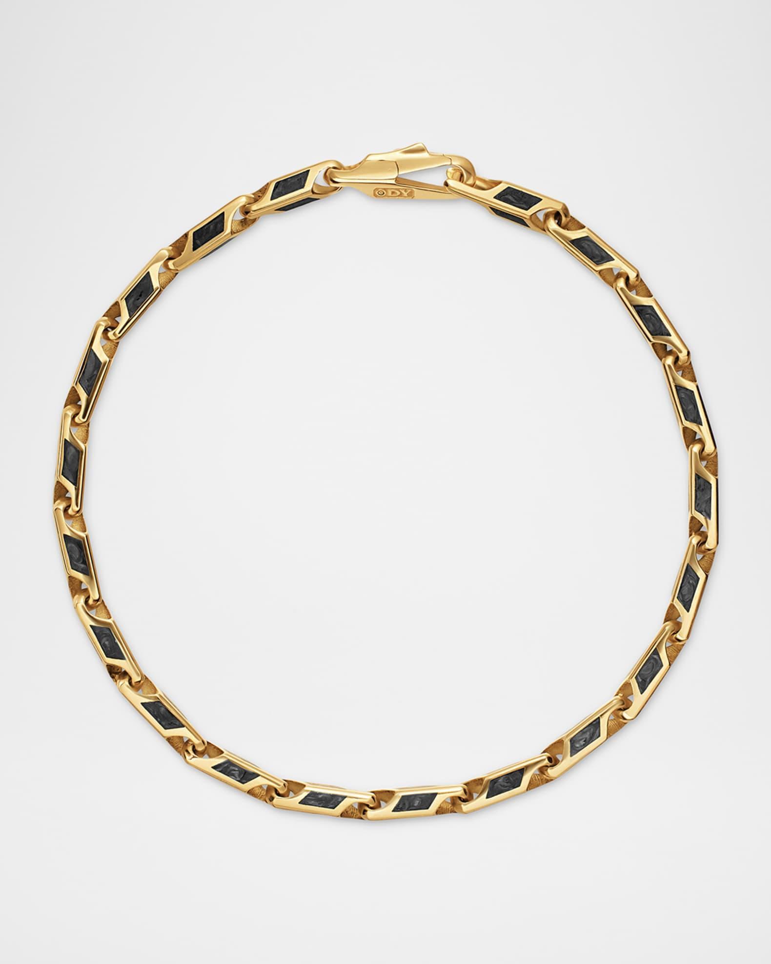 Men's Faceted Chain Bracelet in 18K Gold with Forged Carbon, 3mm Product Image