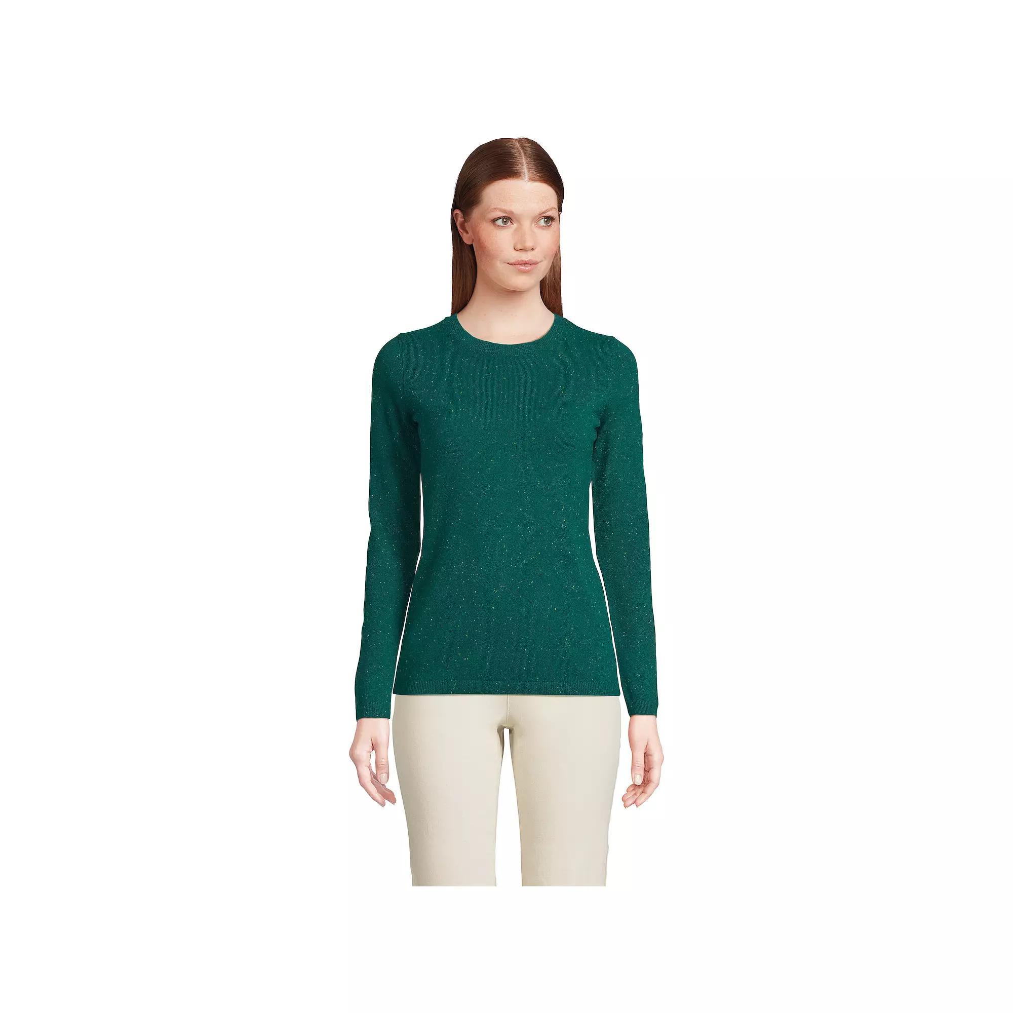 Women's Lands' End Crewneck Cashmere Sweater, Size: XL, Green Donegal Product Image