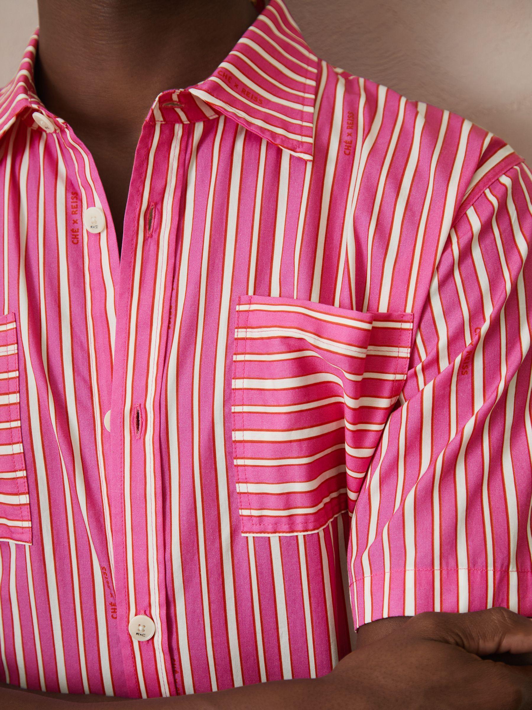 Reiss | Ché Poplin Stripe Shirt in Soft Pink/White Product Image