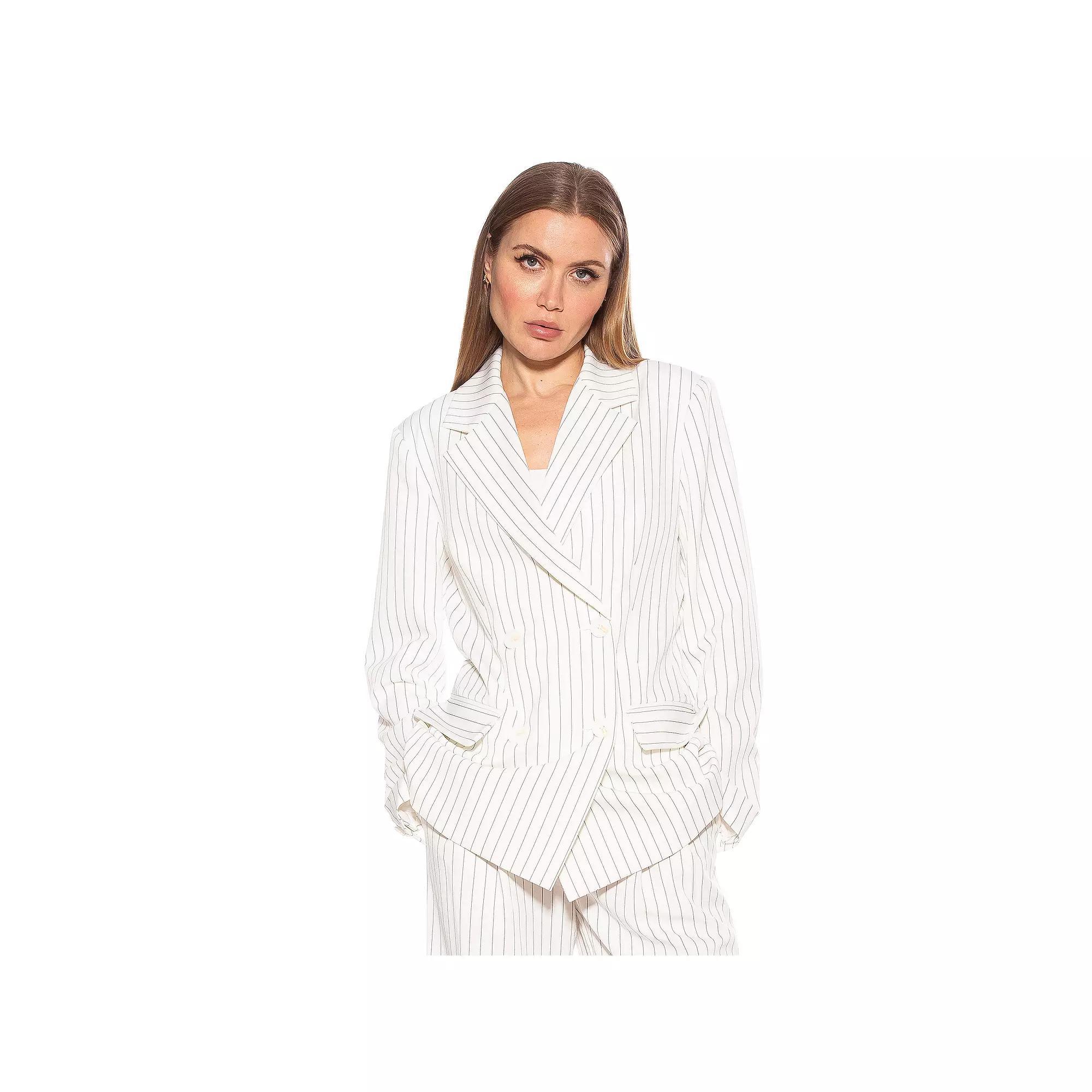 Women's ALEXIA ADMOR Indigo Oversized Double Breasted Jacket, Size: 4, Gray Stripe Product Image