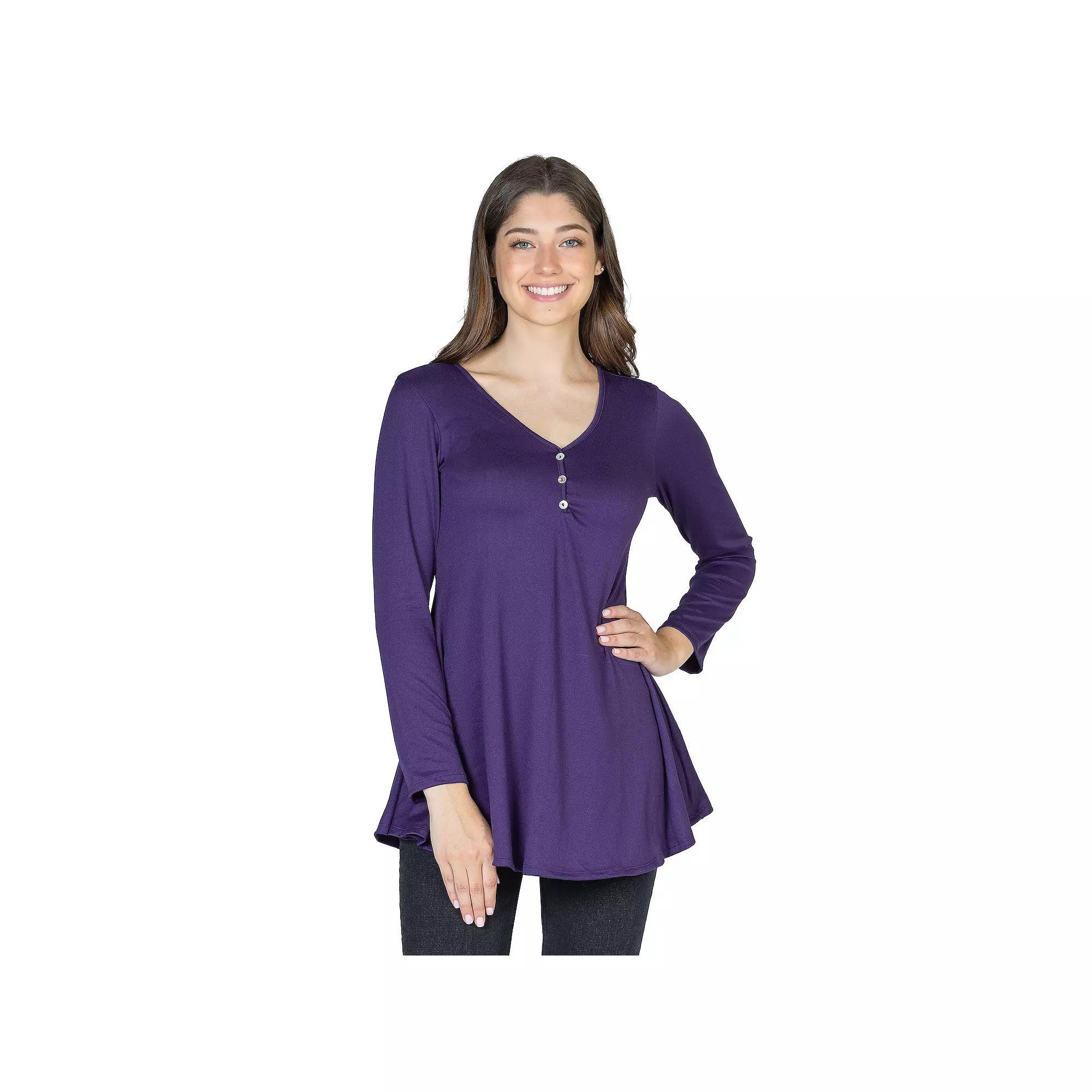 Womens 24Seven Comfort Apparel Flared Henley Tunic Top Product Image