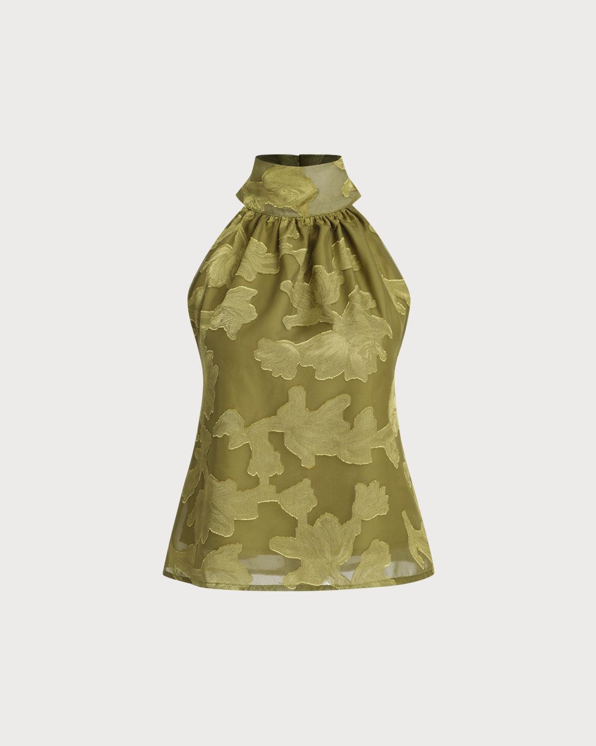 Green Floral Turtle Neck Tank Top Product Image